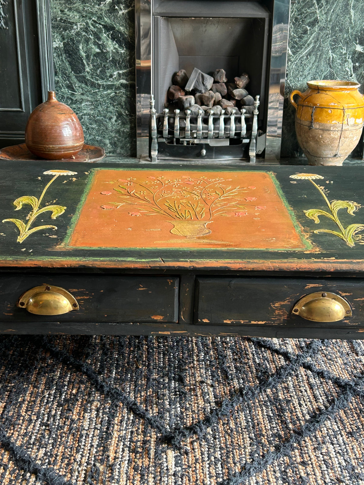 Vintage Folk Art Painted Coffee Table