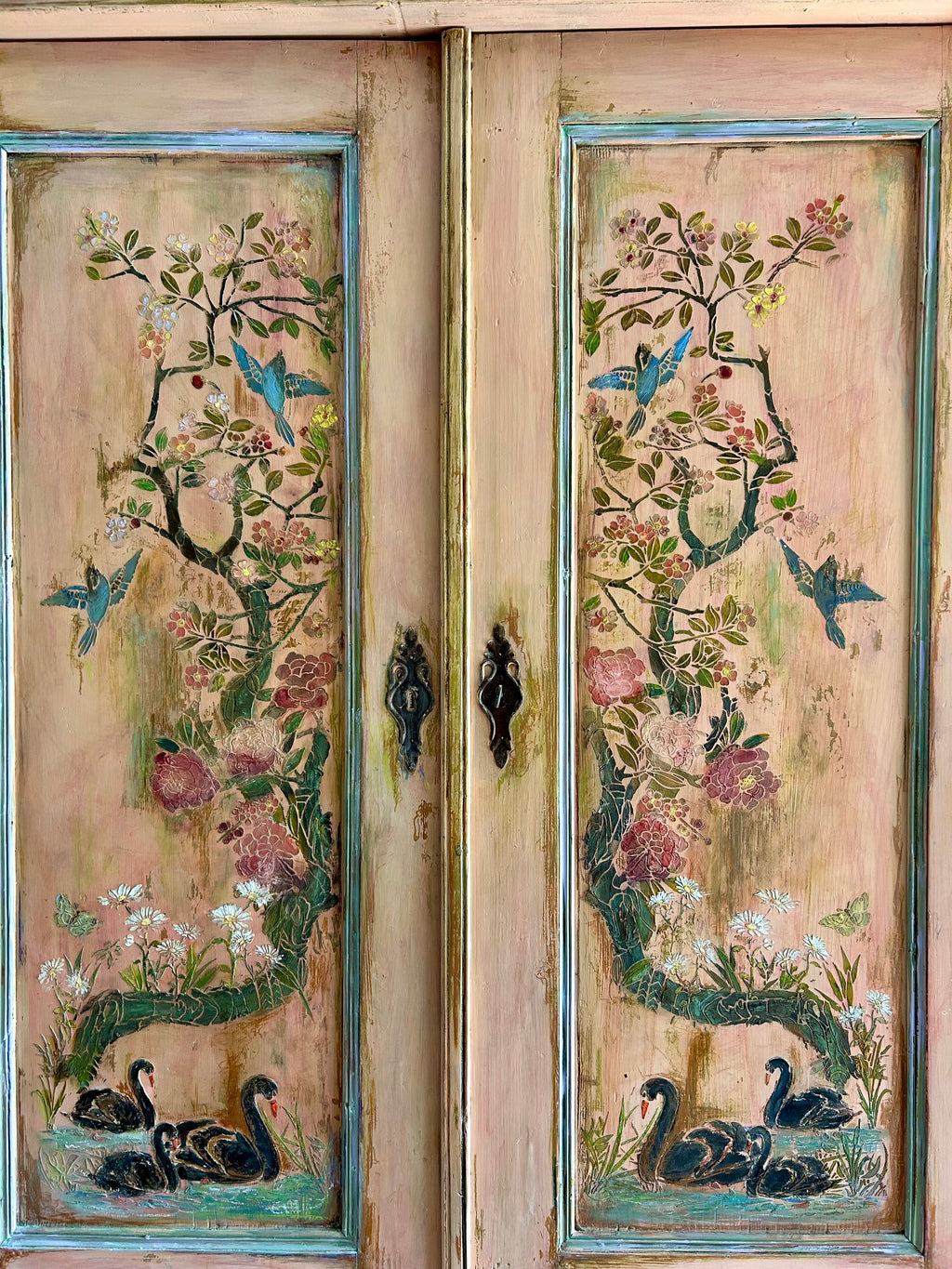 Vintage French Wardrobe with Swan Chinoiserie