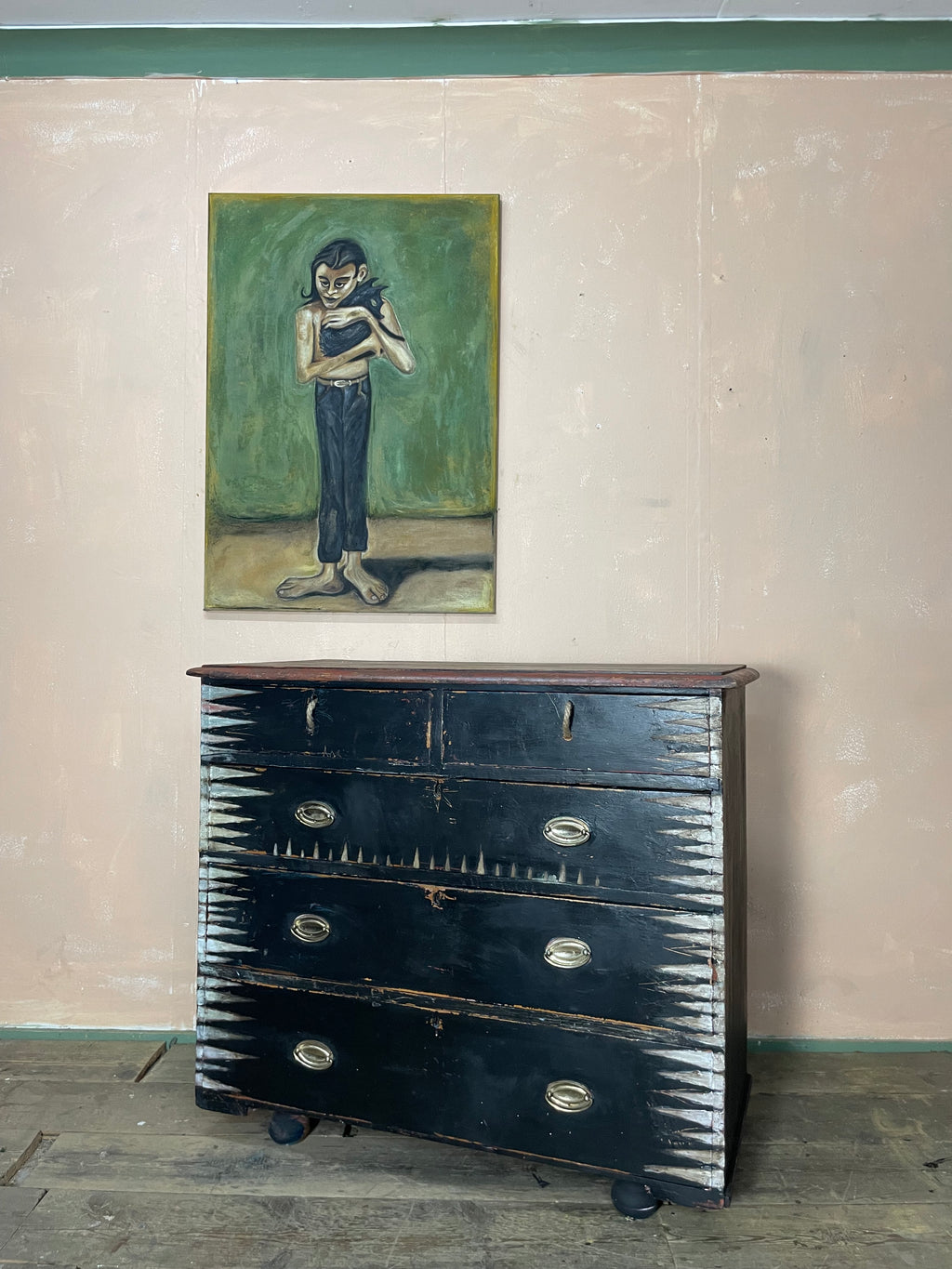 Vintage Painted Pine Folk Art Chest of Drawers