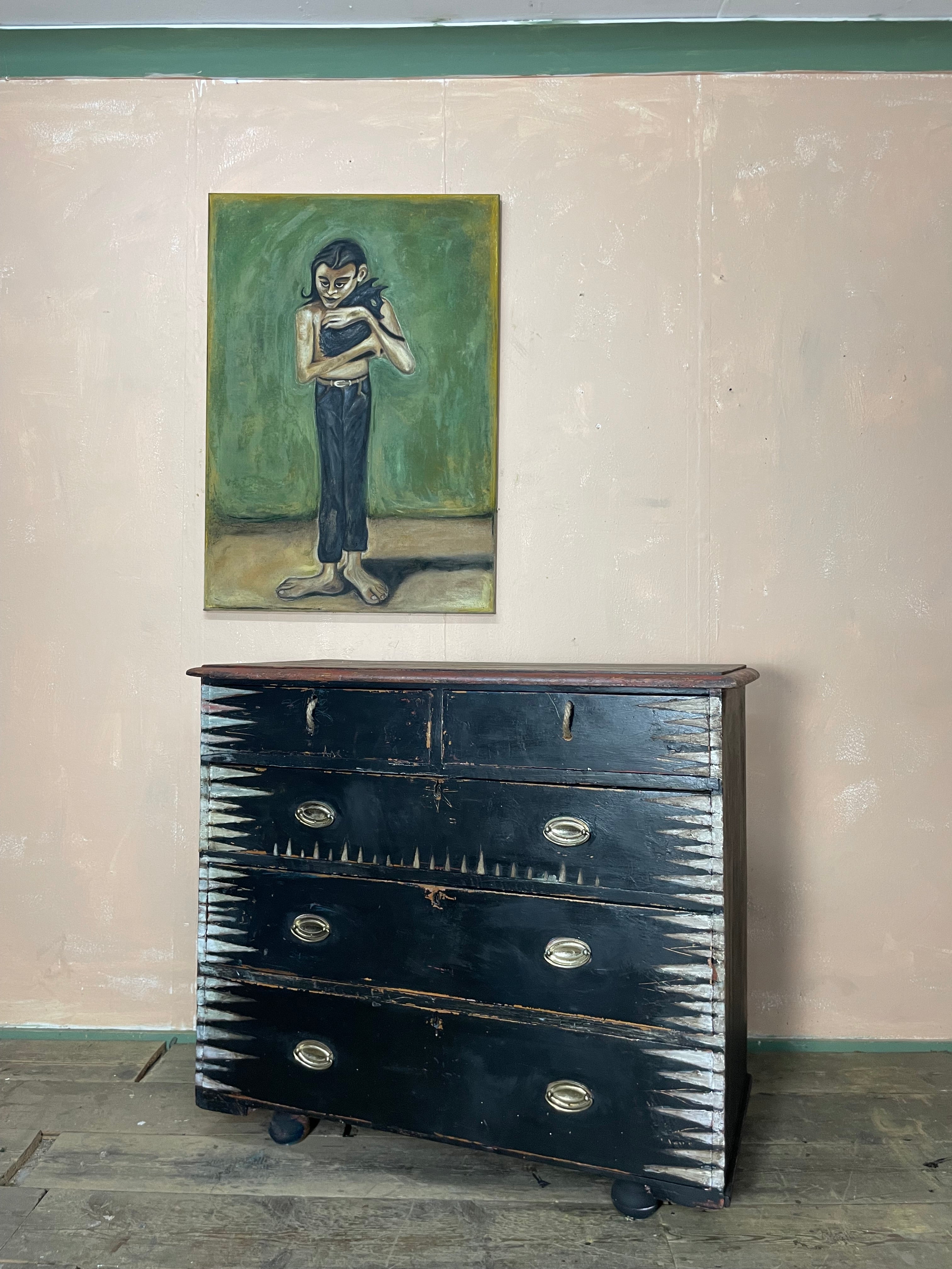 Vintage Painted Pine Folk Art Chest of Drawers