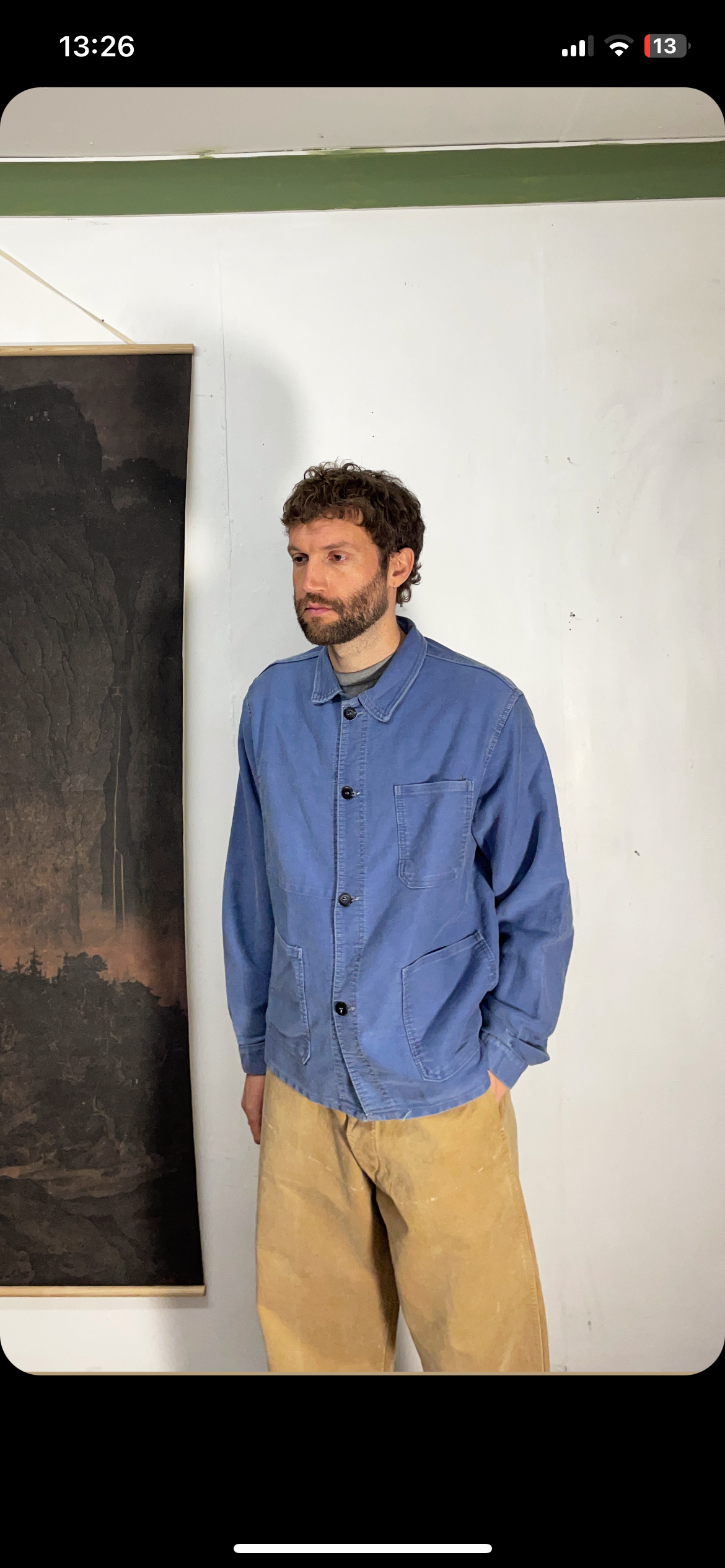 Vintage French 1960s Blue Moleskin Chore Jacket