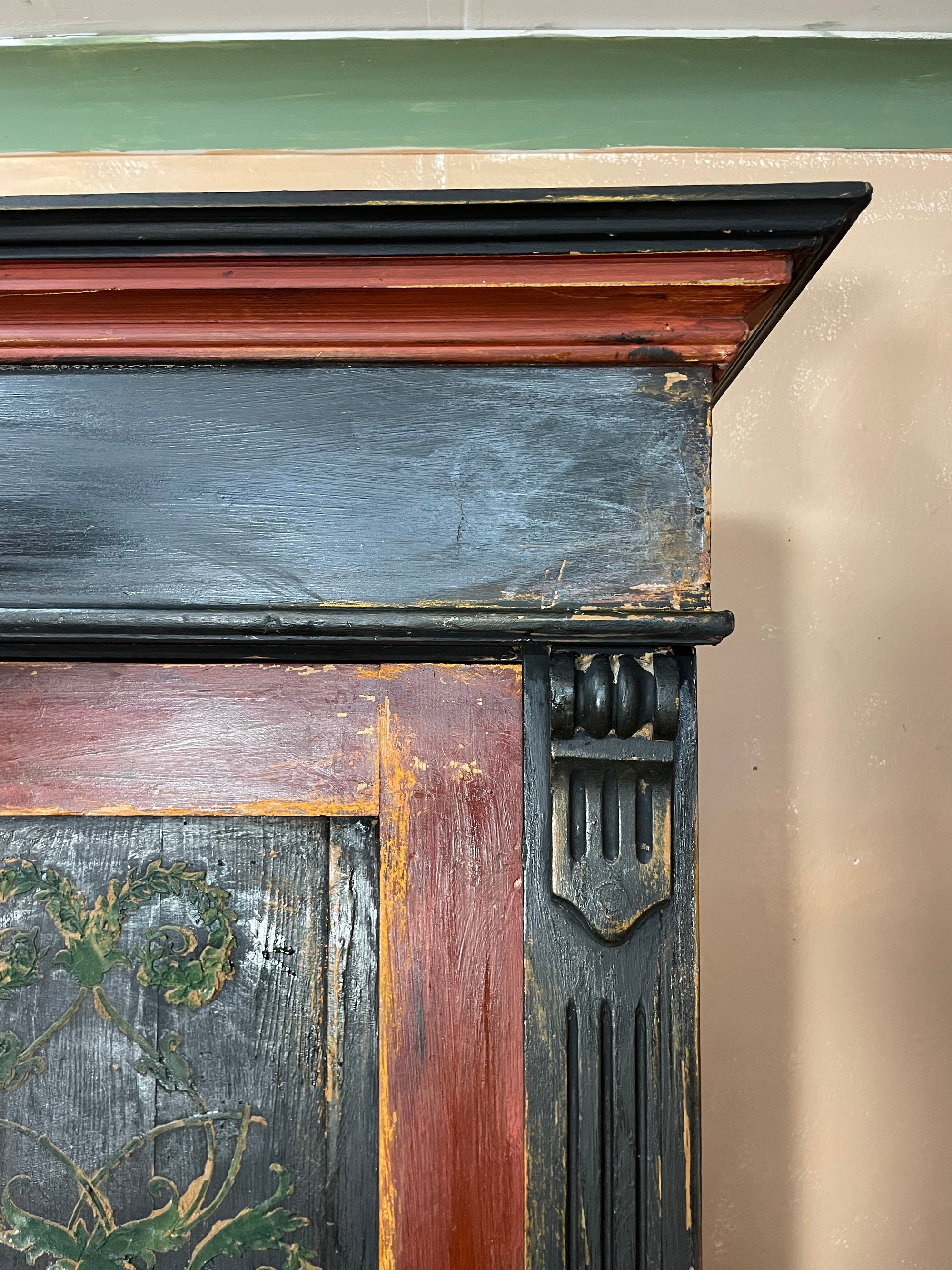 Vintage Painted Pine Wardrobe with Boiserie Panels