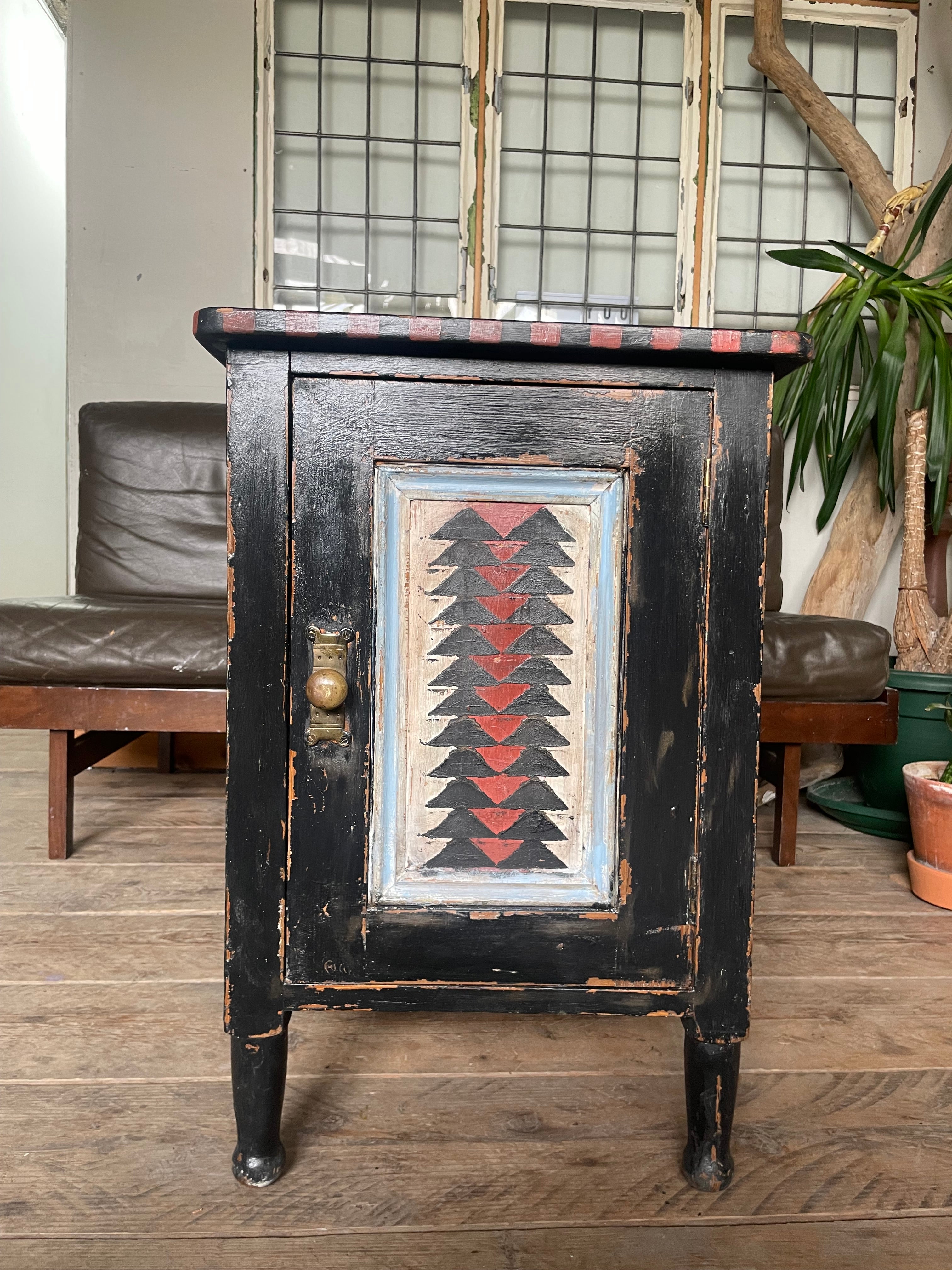 Vintage Painted Pine Folk Art Cupboard/ Bedside Table