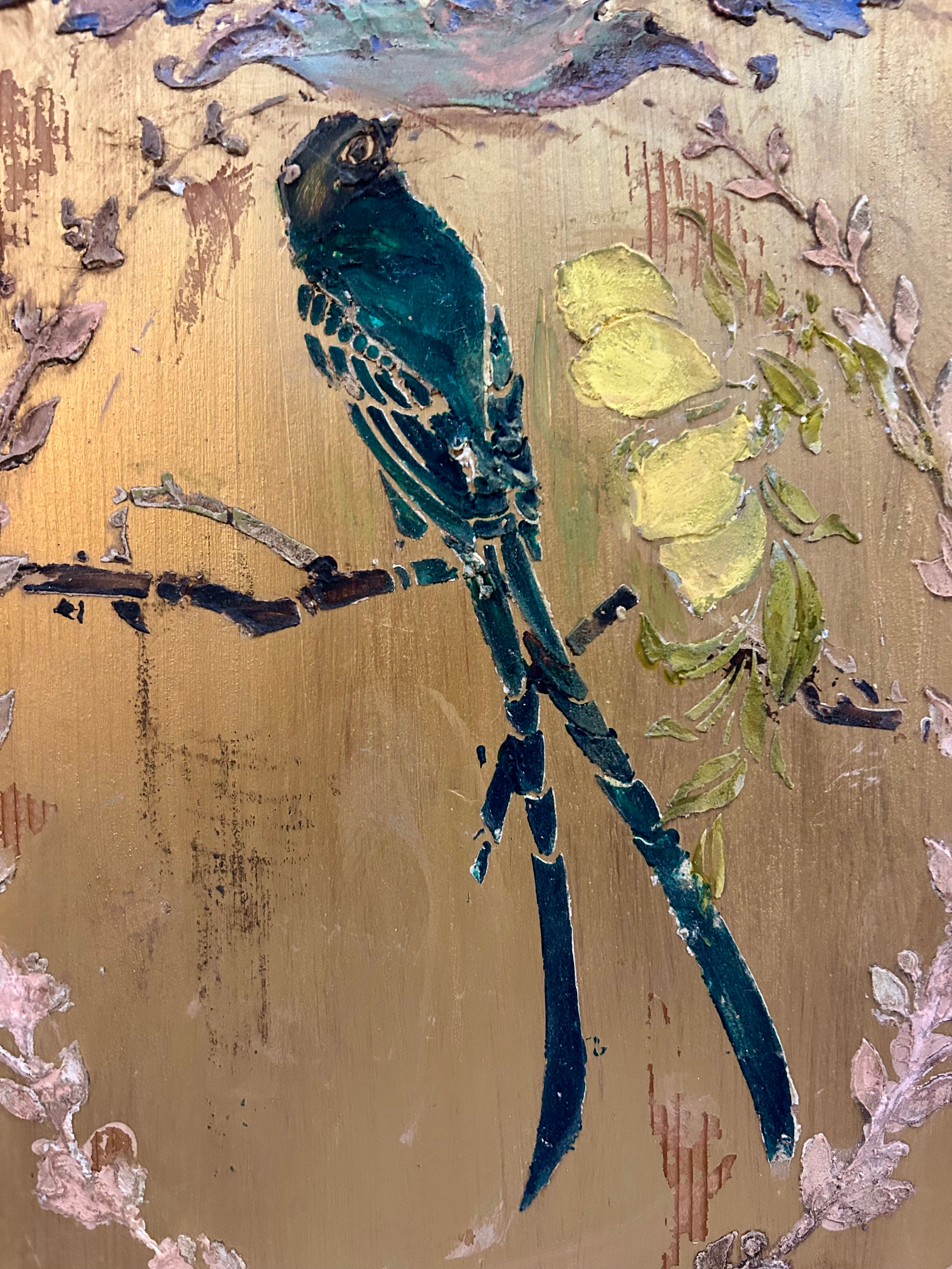 Vintage Painted Pine Wardrobe with Chinoiserie Panels