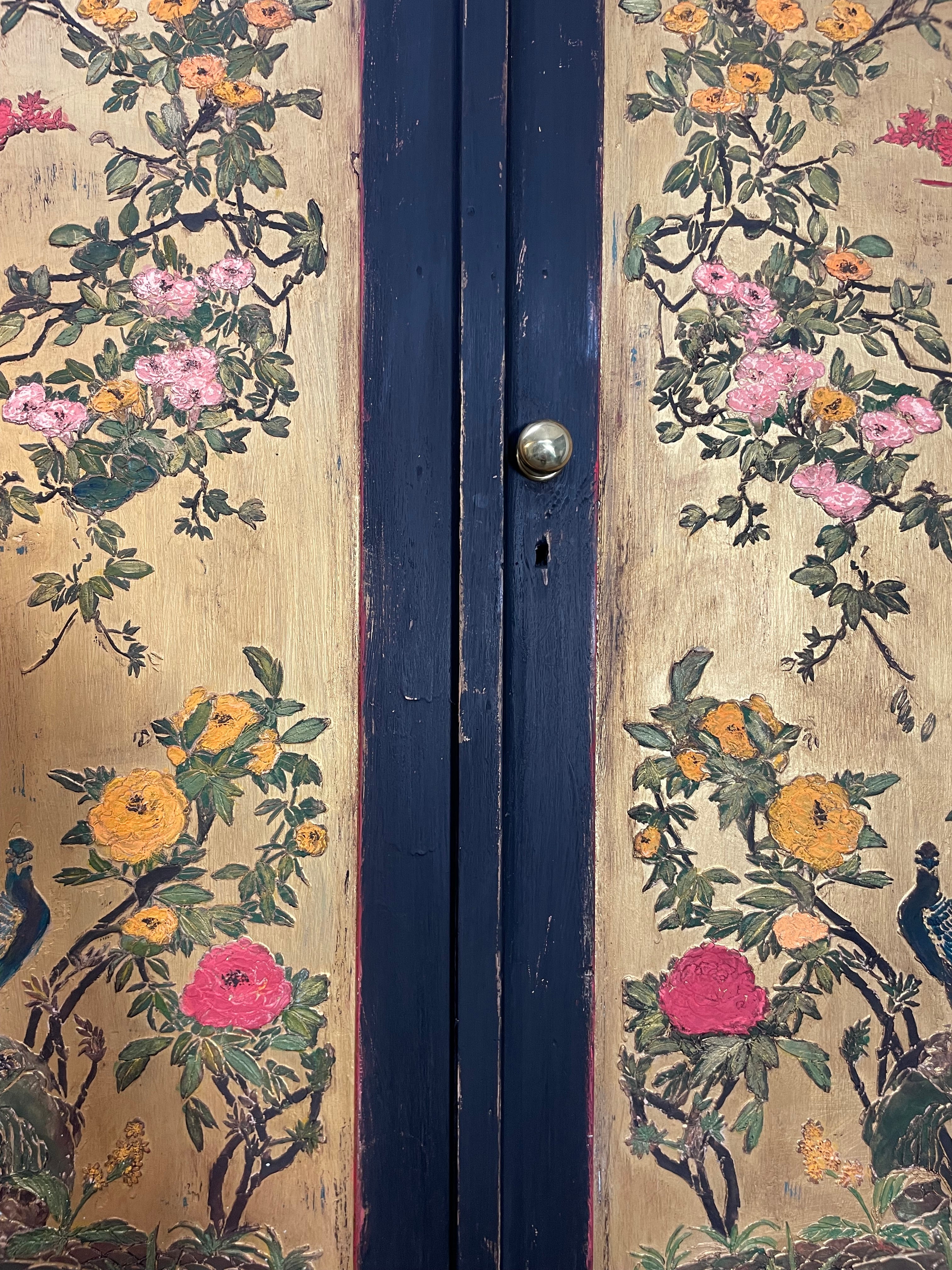 Vintage Knockdown Double Painted Wardrobe with Chinoiserie Panels