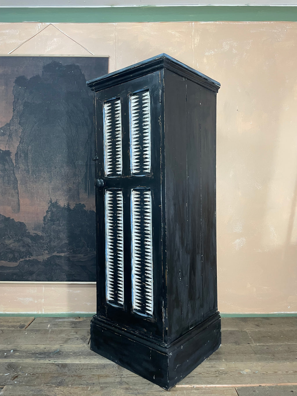 Antique Painted Pine Folk Art Cupboard