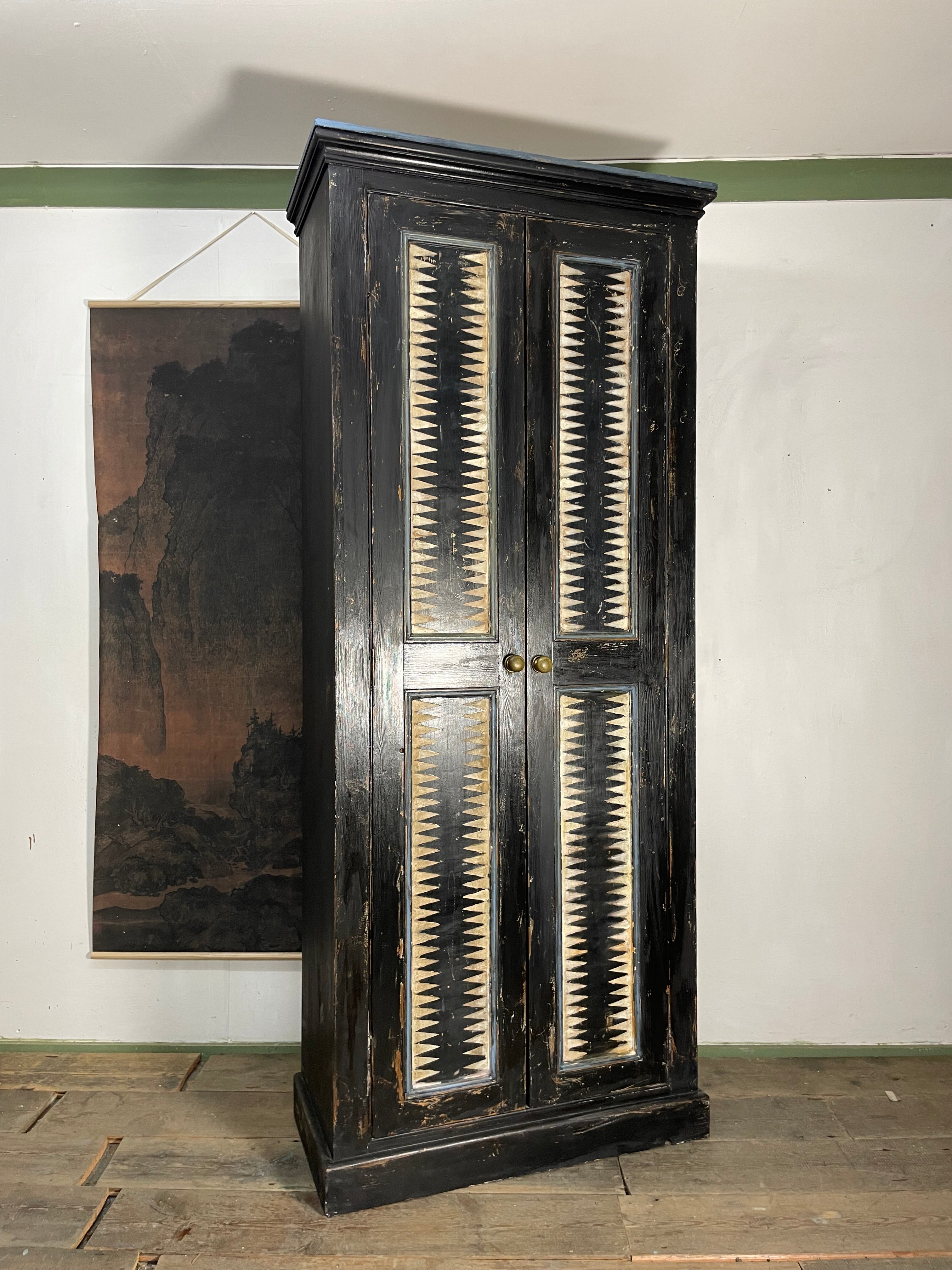 Vintage Painted Pine Folk Art Cupboard