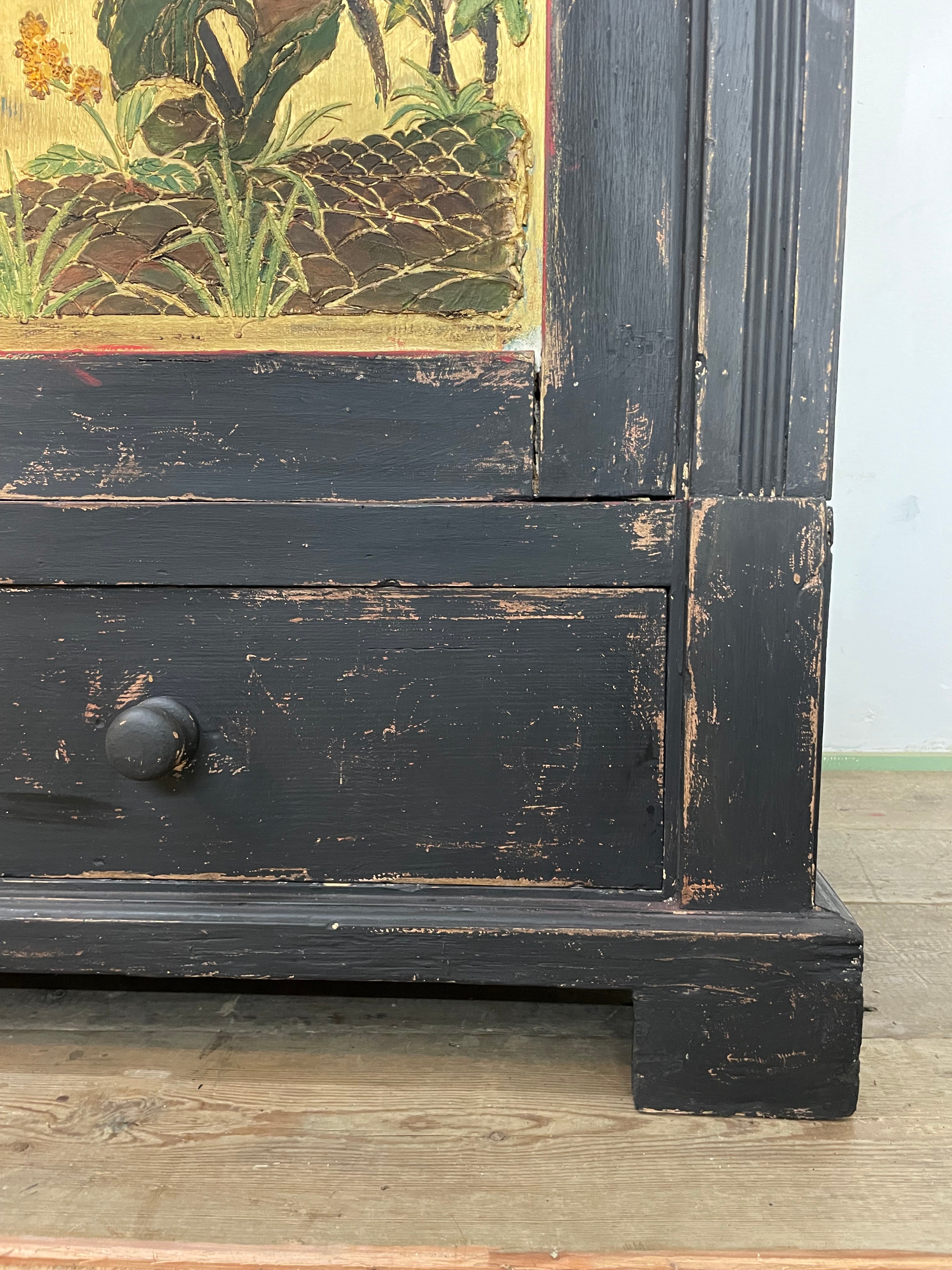 Vintage Knockdown Double Painted Wardrobe with Chinoiserie Panels