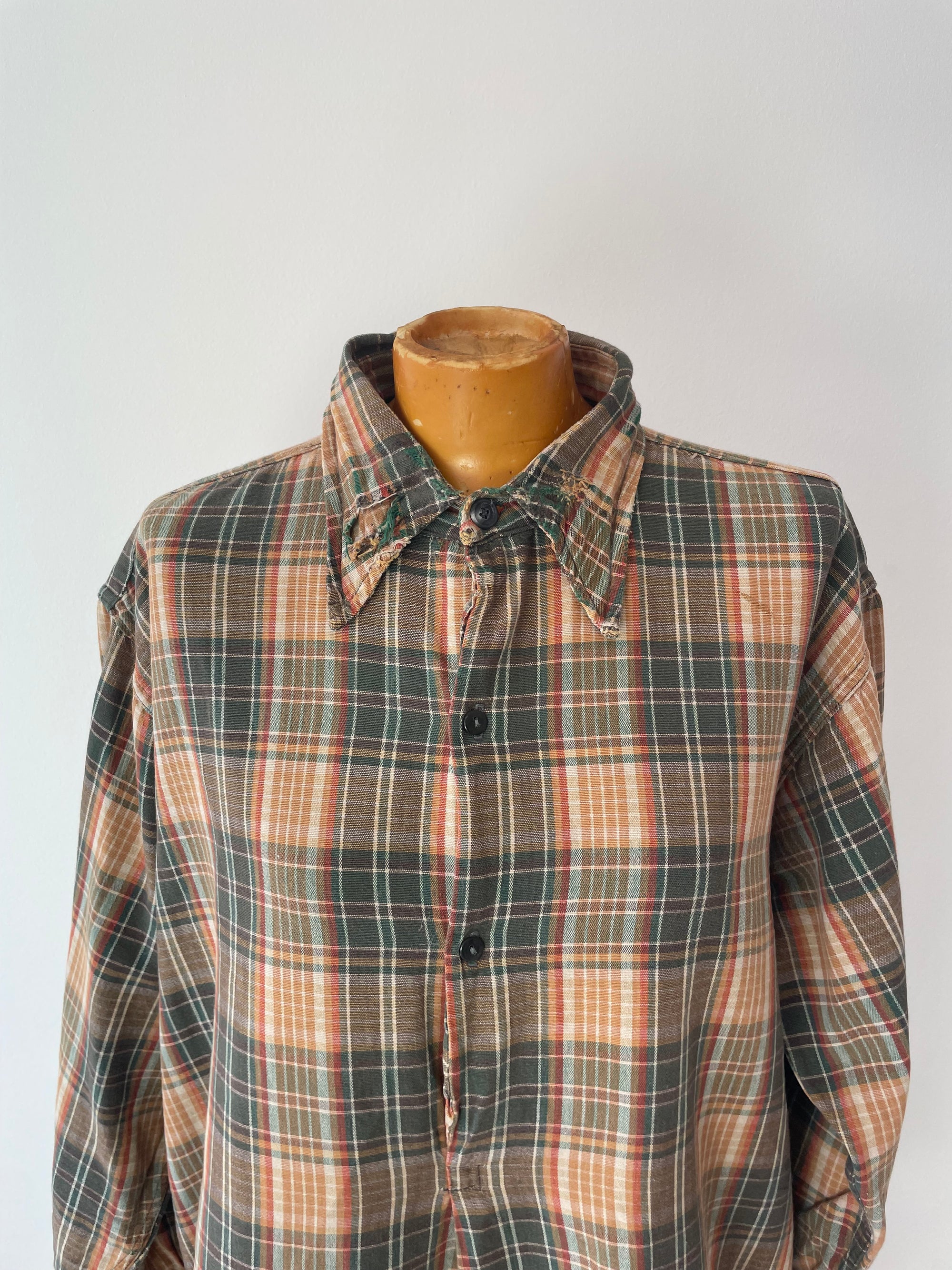 Vintage French Plaid Workwear Peasant Shirt