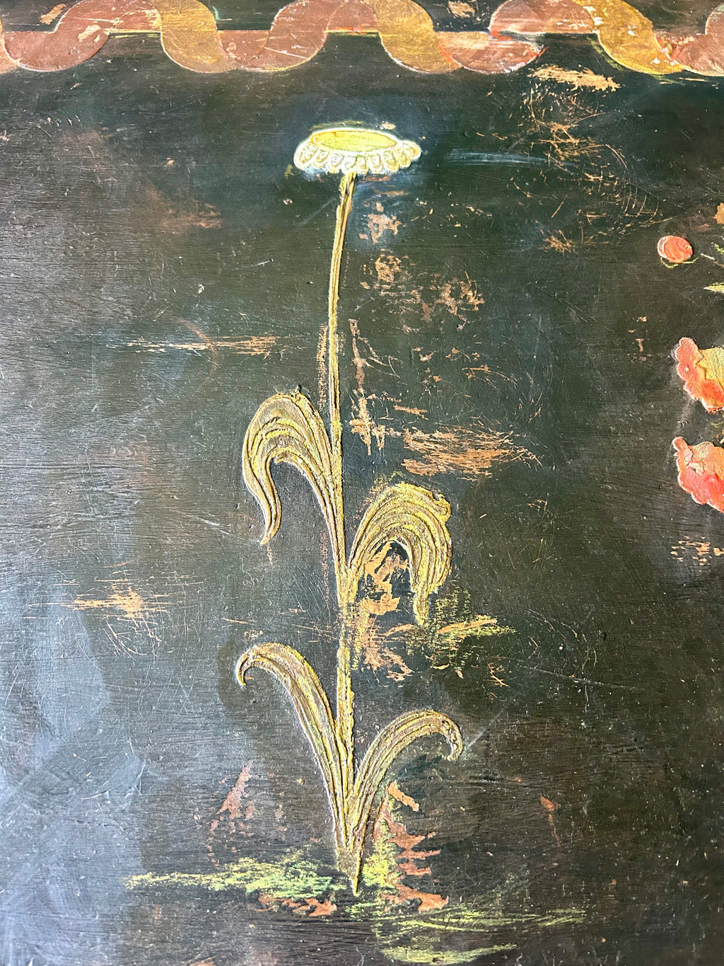 Vintage Painted Coffee Table with Folk Art Design