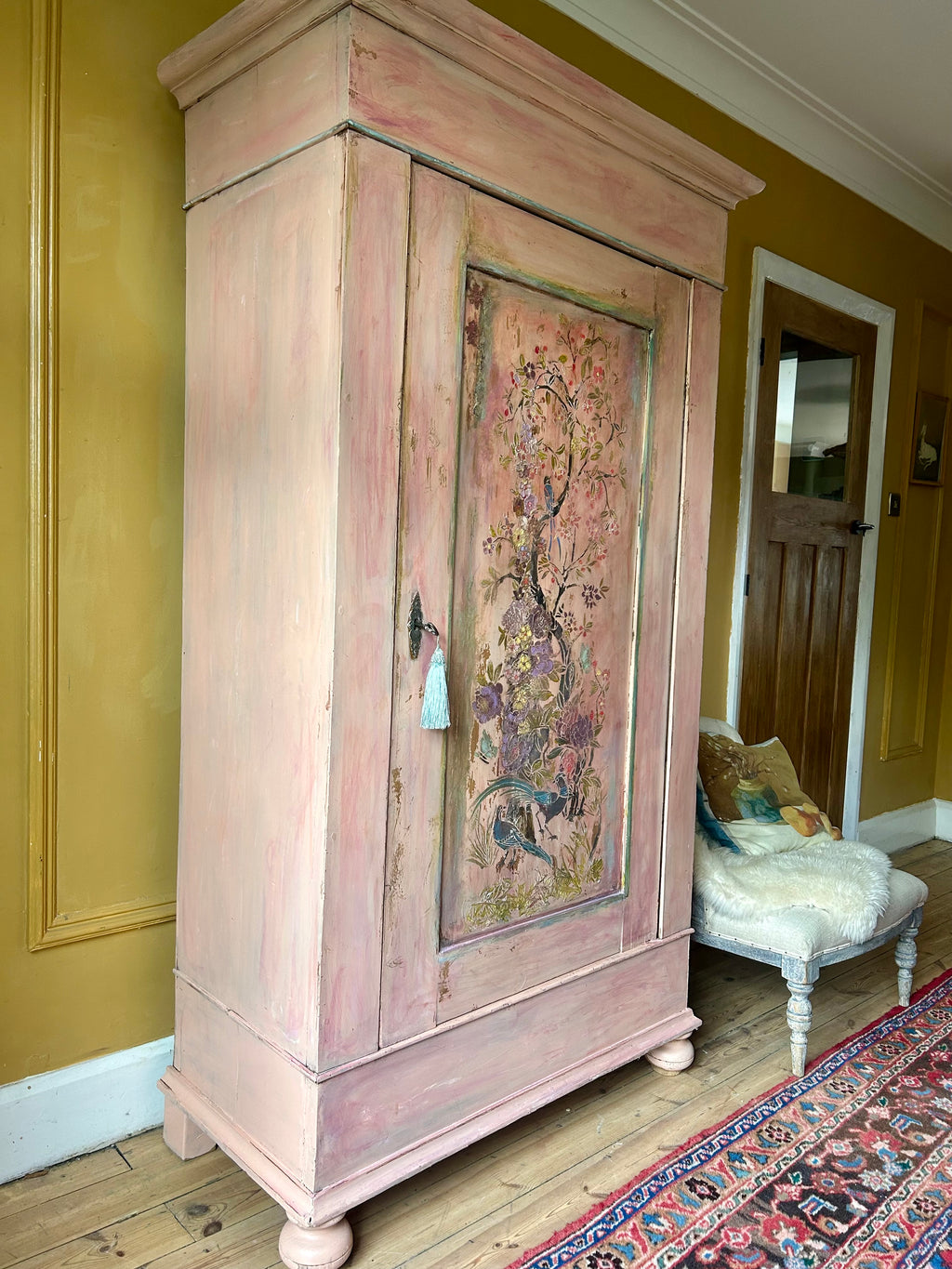 Vintage Painted Cupboard/Armoire with Chinoiserie Panel