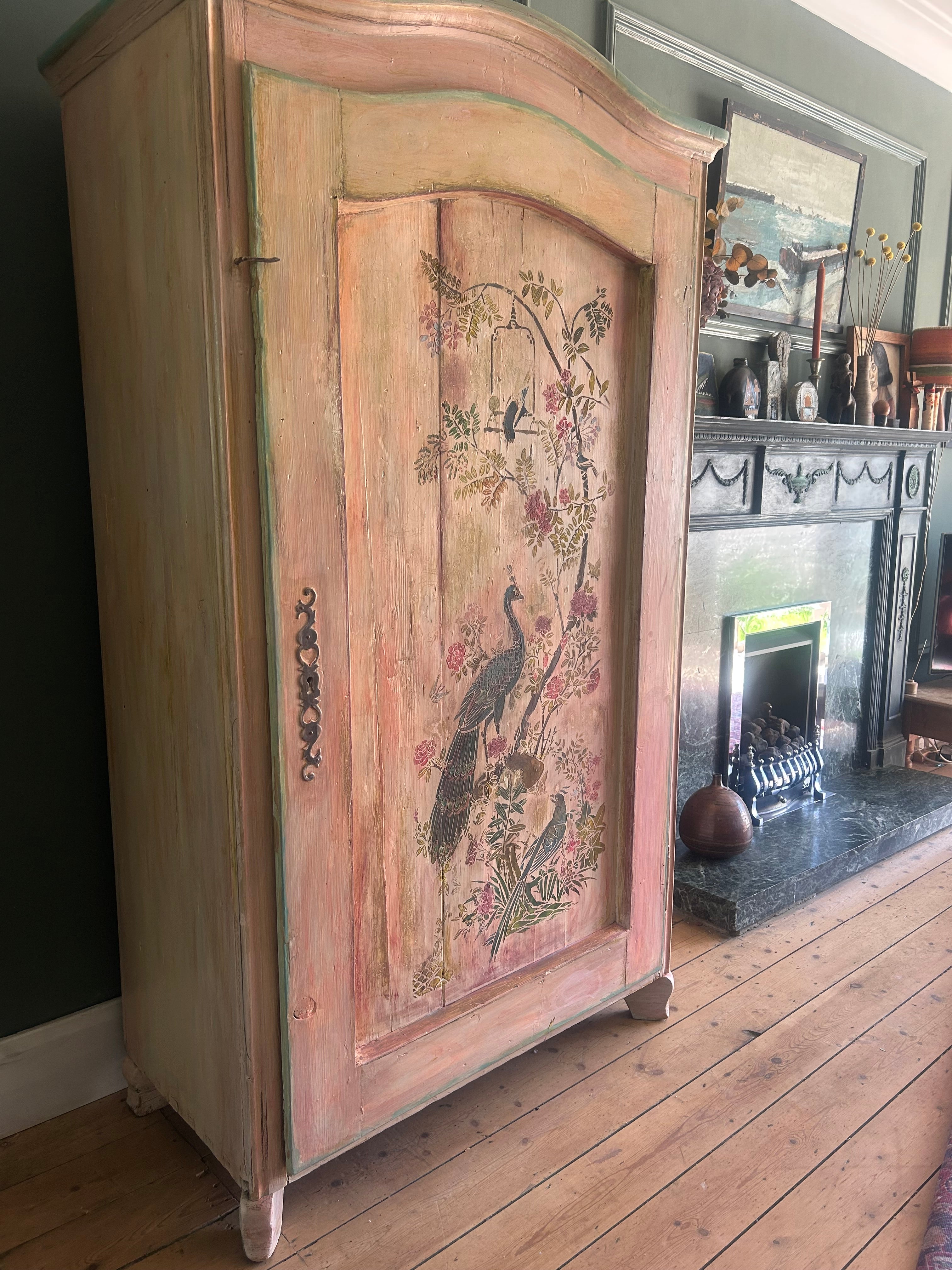 Vintage French Linen Press /Wardrobe with Inlaid Chinoiserie