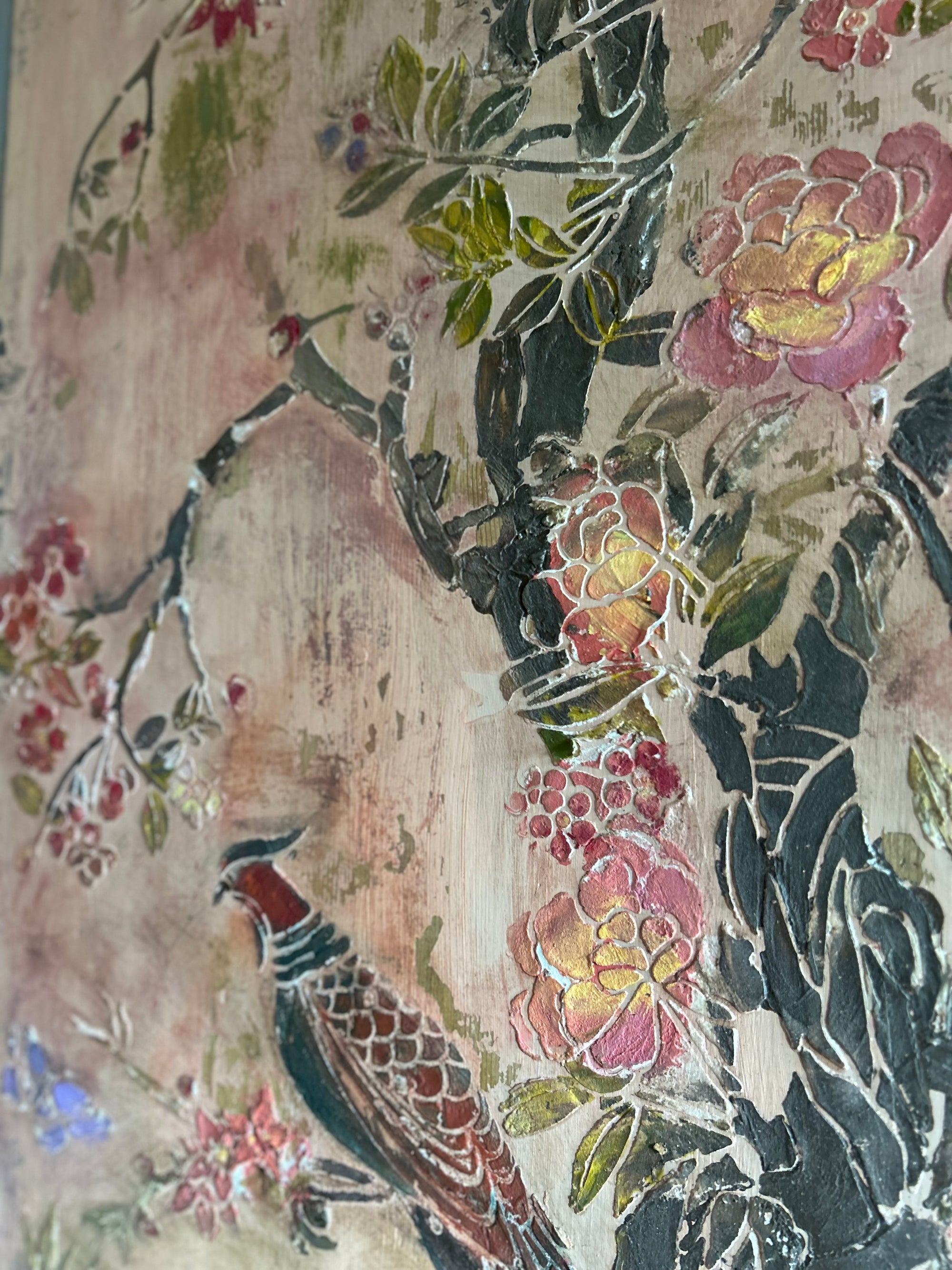 Vintage Painted Pune Armoire with Chinoiserie