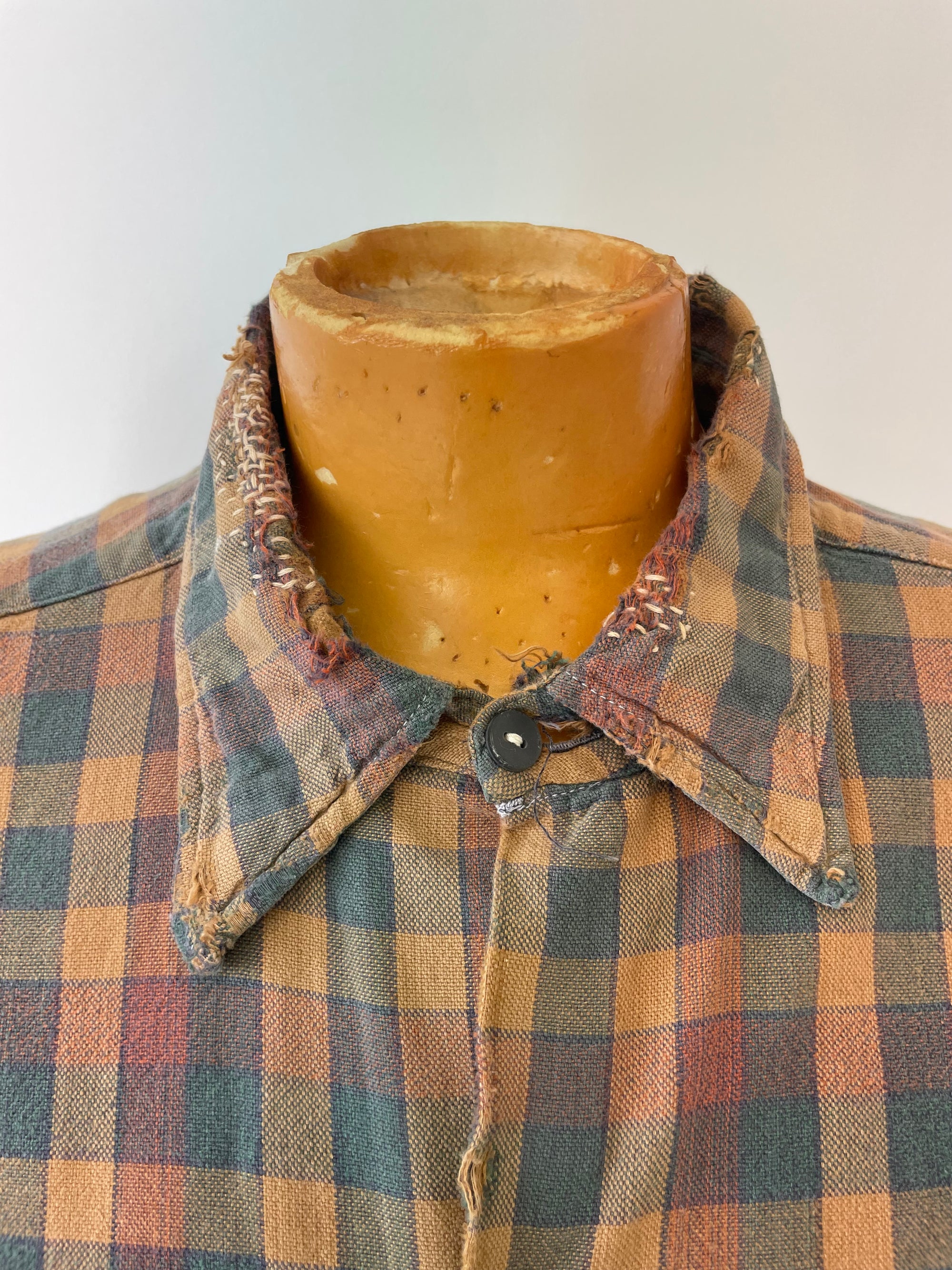 Vintage French Plaid Darned Shirt