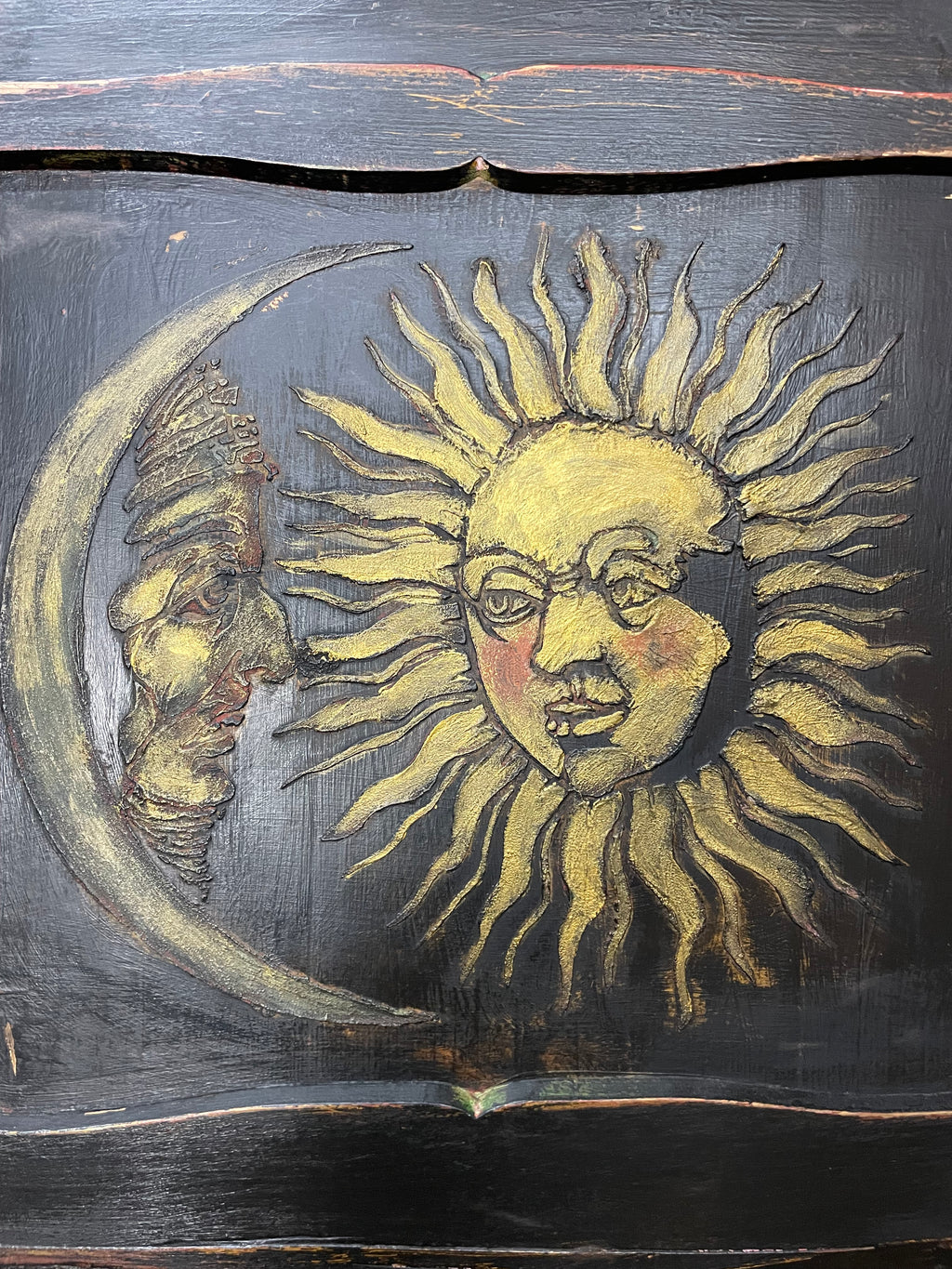 Vintage Painted Pine Folk Art Celestial Wardrobe
