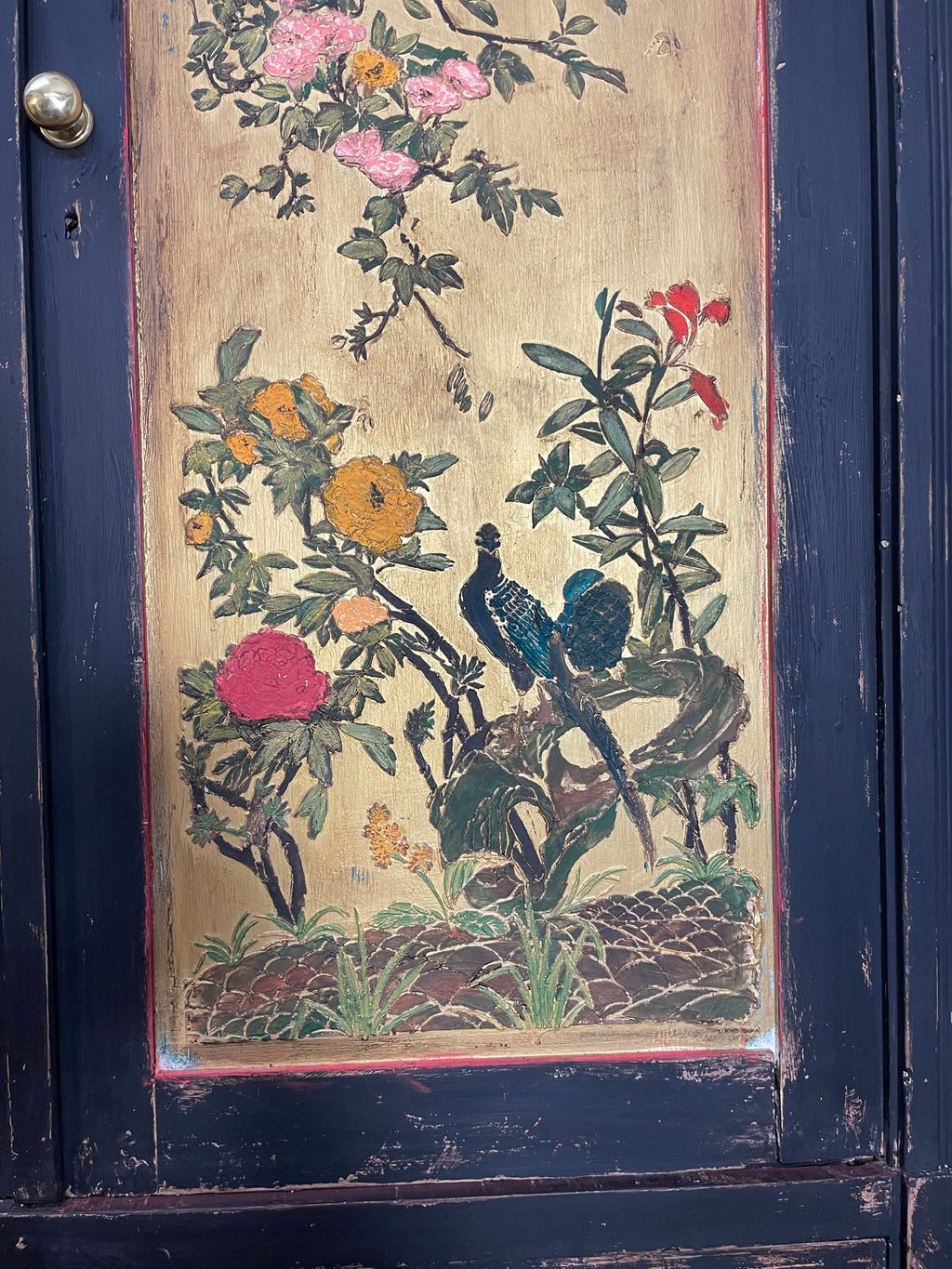 Vintage Knockdown Double Painted Wardrobe with Chinoiserie Panels