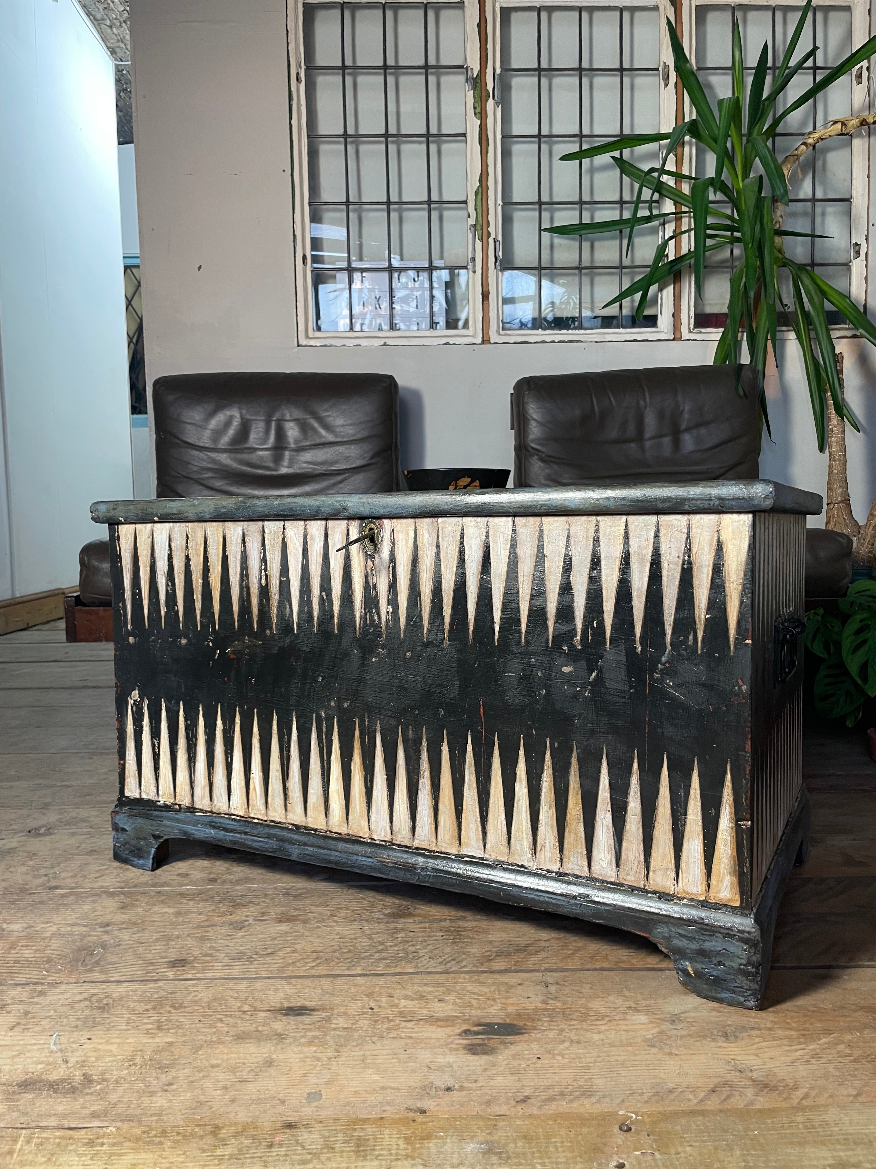 Vintage Pine Folk Art Blanket Storage Box