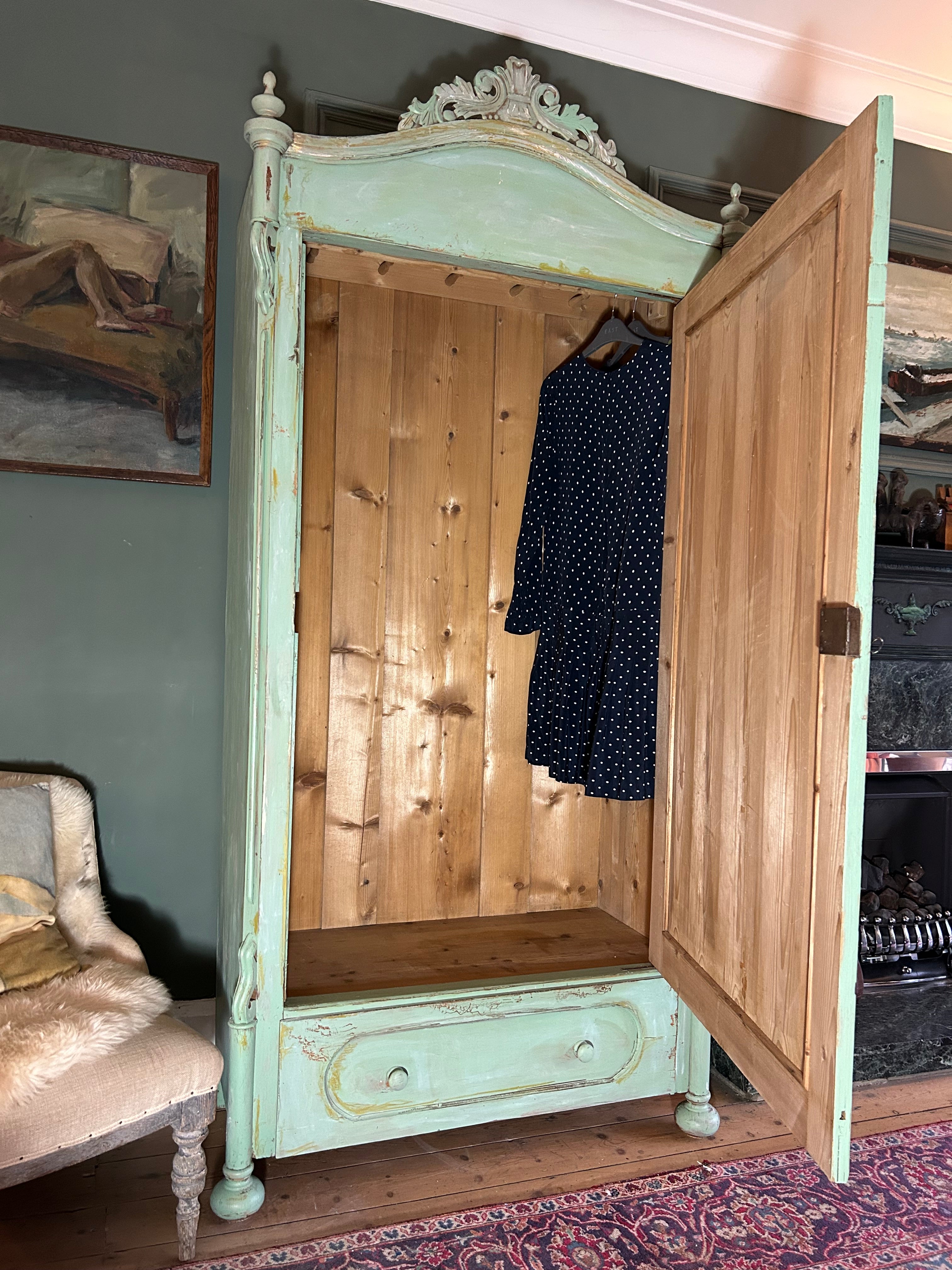 Antique Painted Armoire with Inlaid Chinoiserie