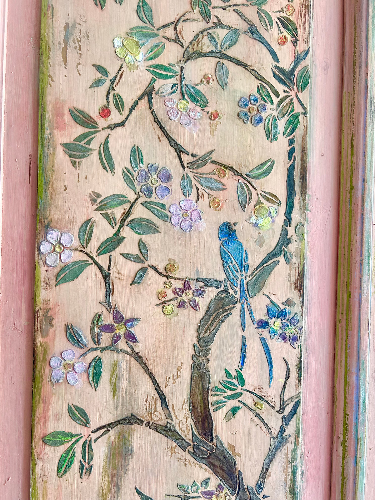 Painted Pine Triple wardrobe with Chinoiserie Panels