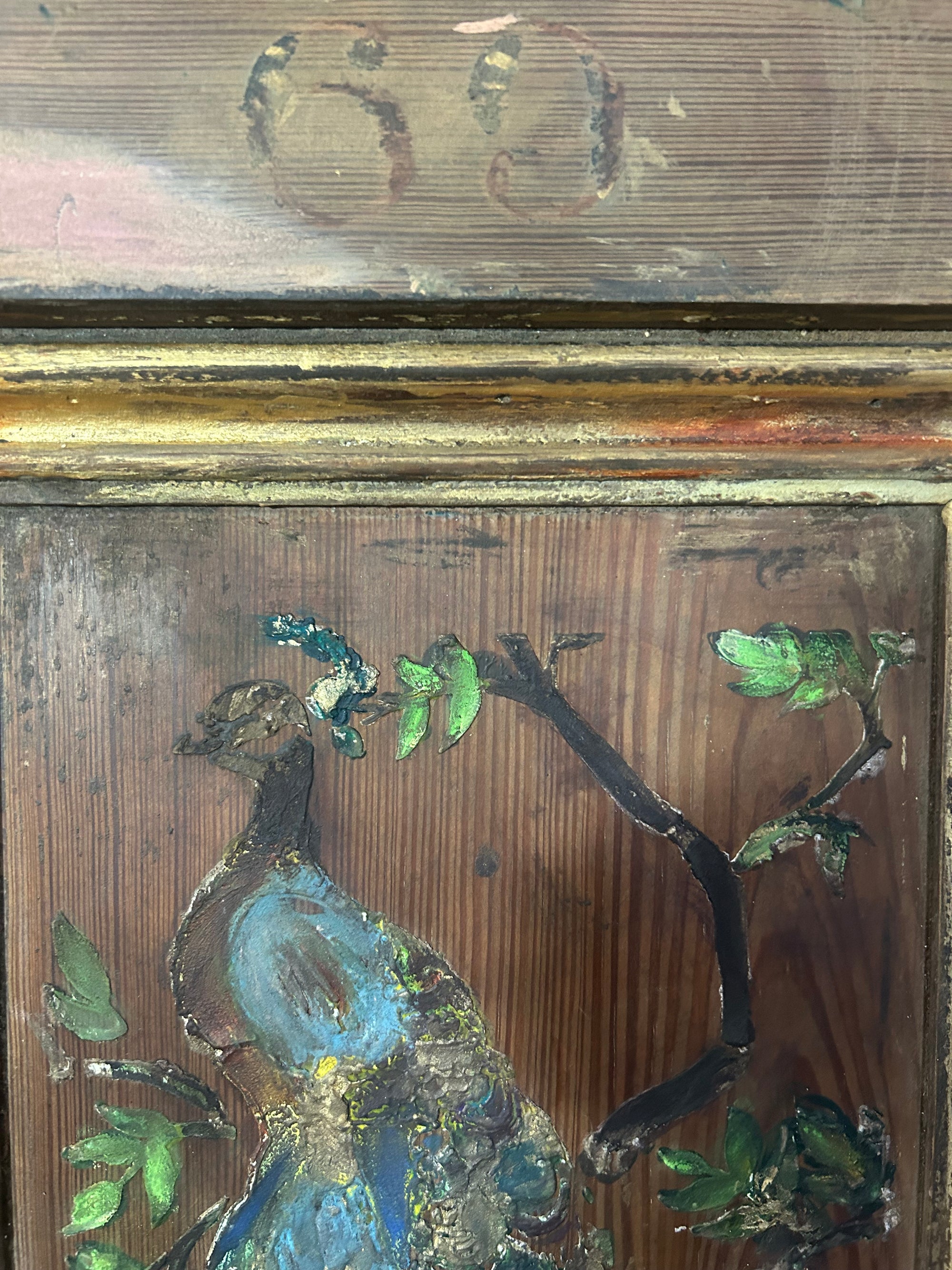 Reclaimed Church Pew Door with Inlaid Peacock