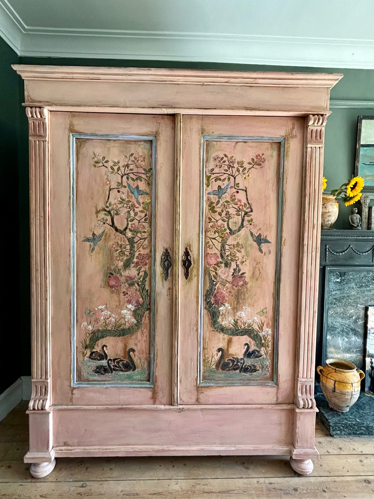 Vintage French Wardrobe with Swan Chinoiserie