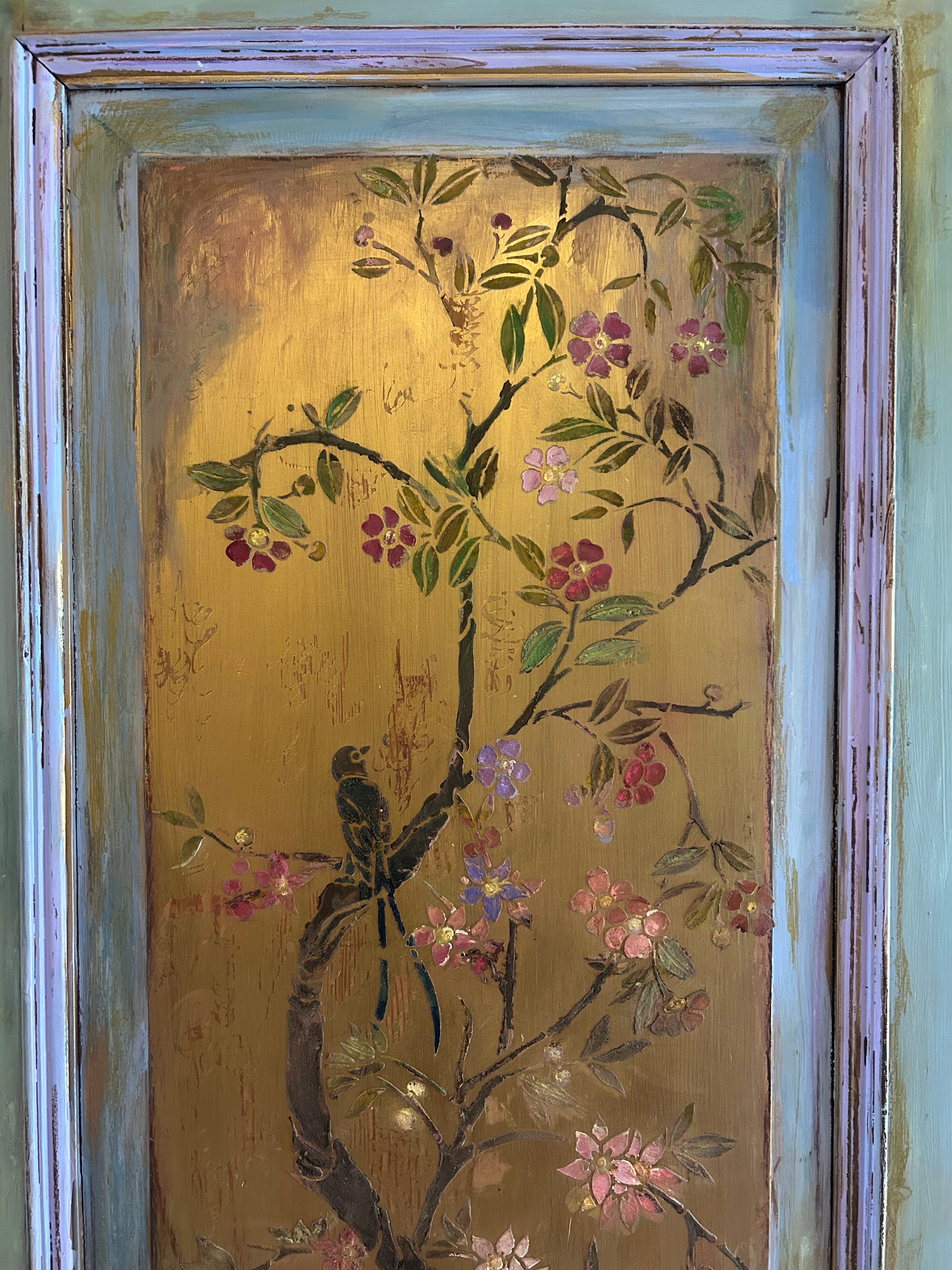 Vintage Painted Wardrobe with Inlaid Chinoiserie