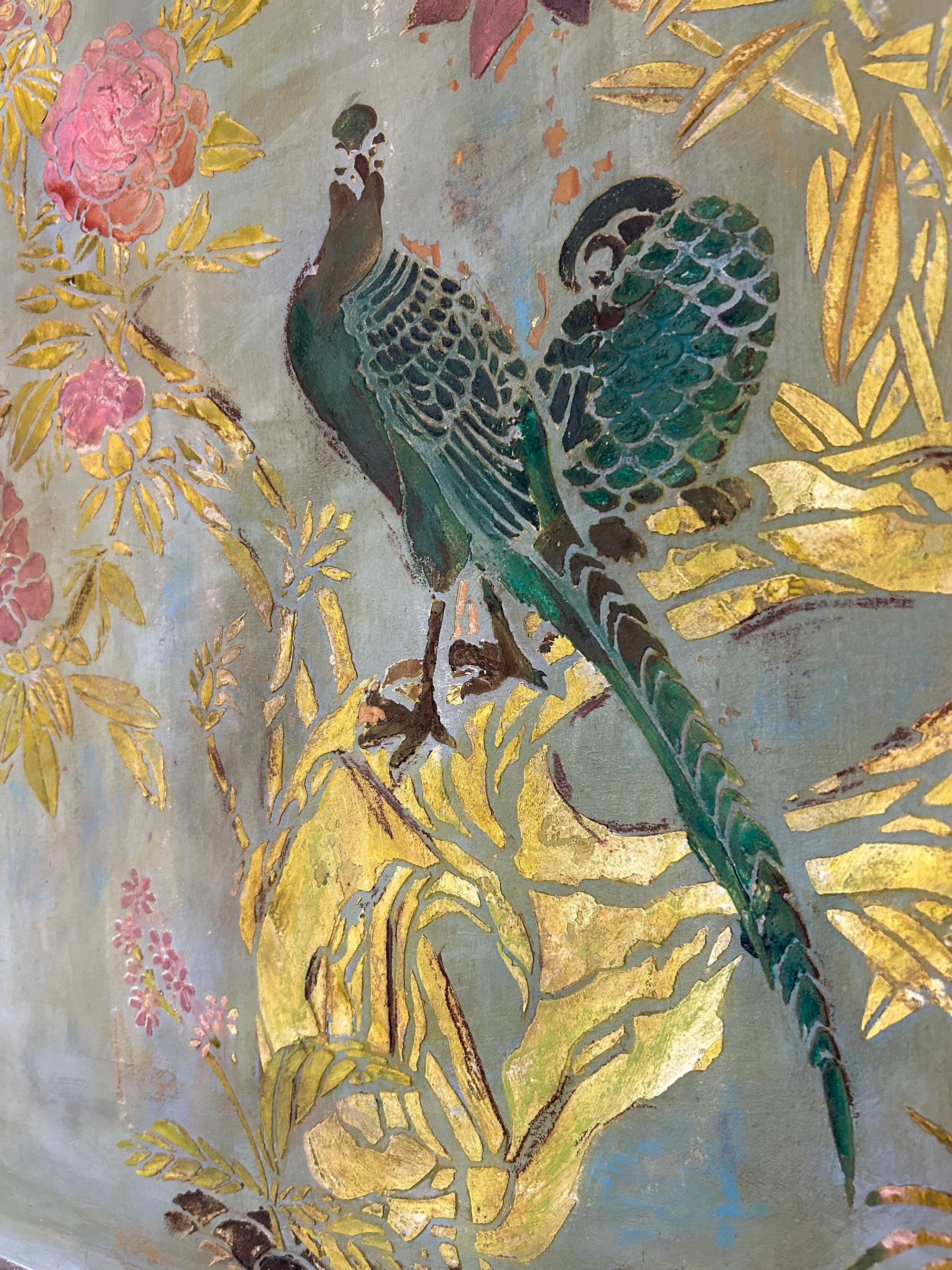 Antique Painted Armoire with Inlaid Chinoiserie