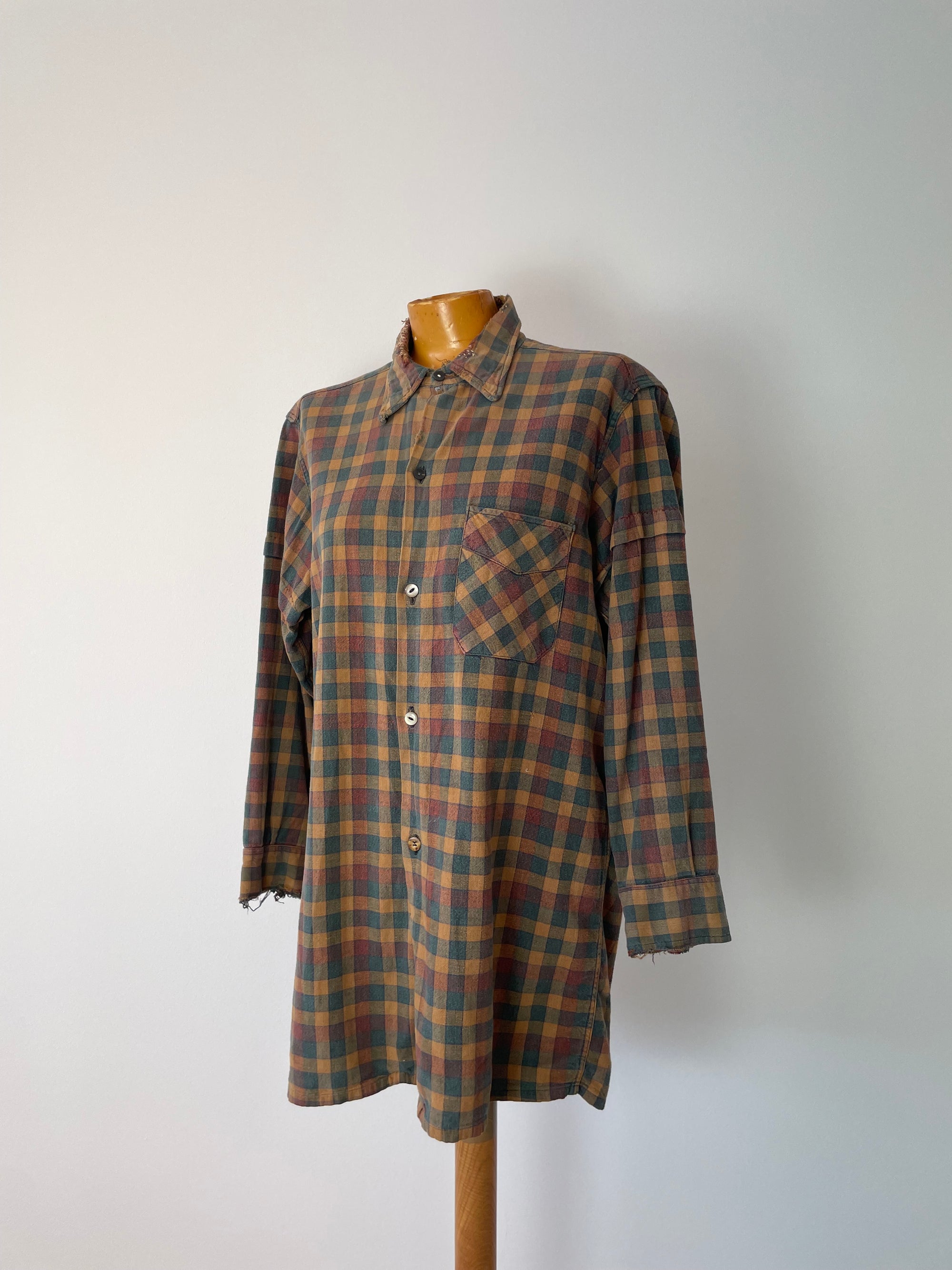 Vintage French Plaid Darned Shirt