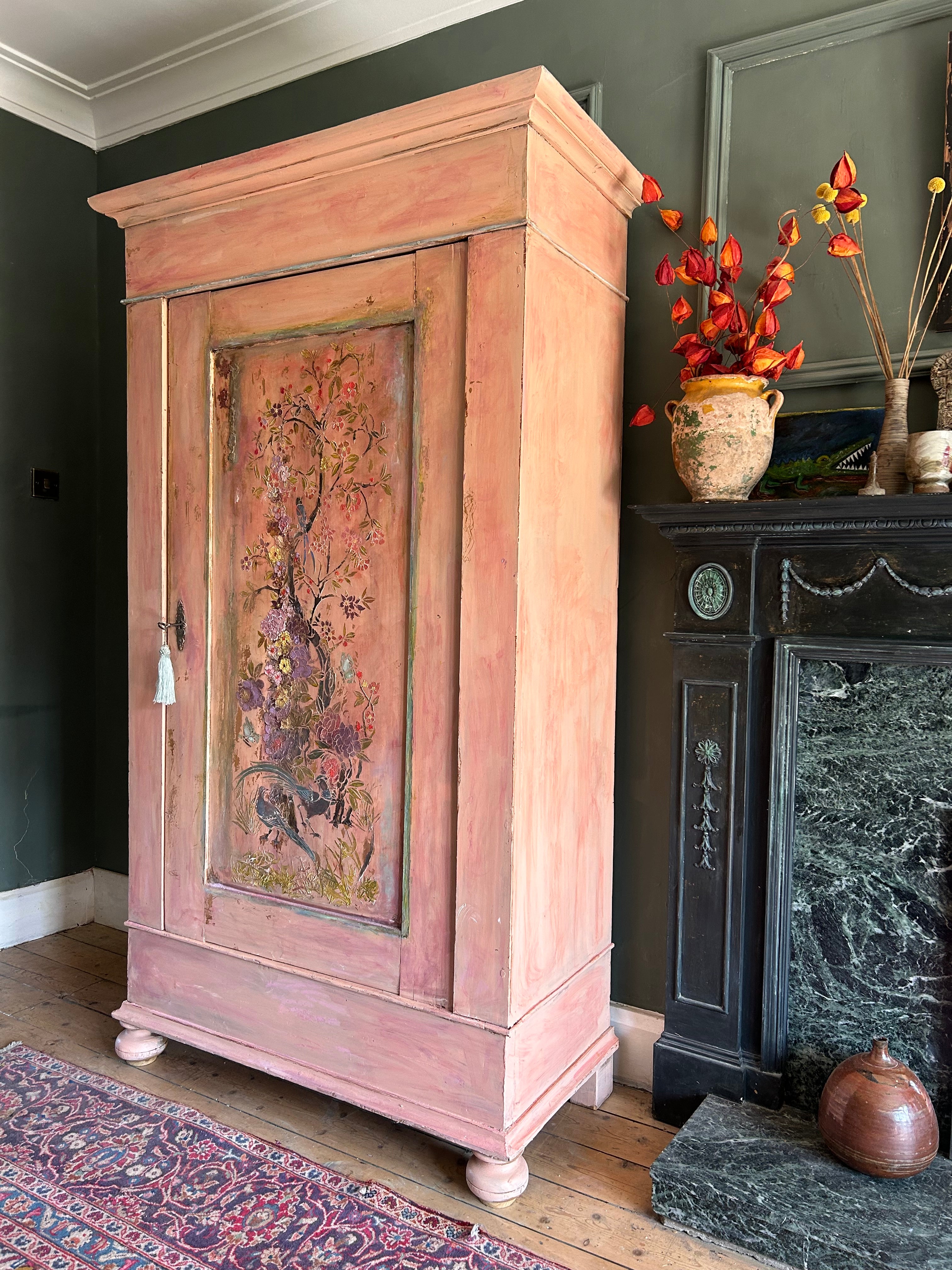 Vintage Painted Cupboard/Armoire with Chinoiserie Panel