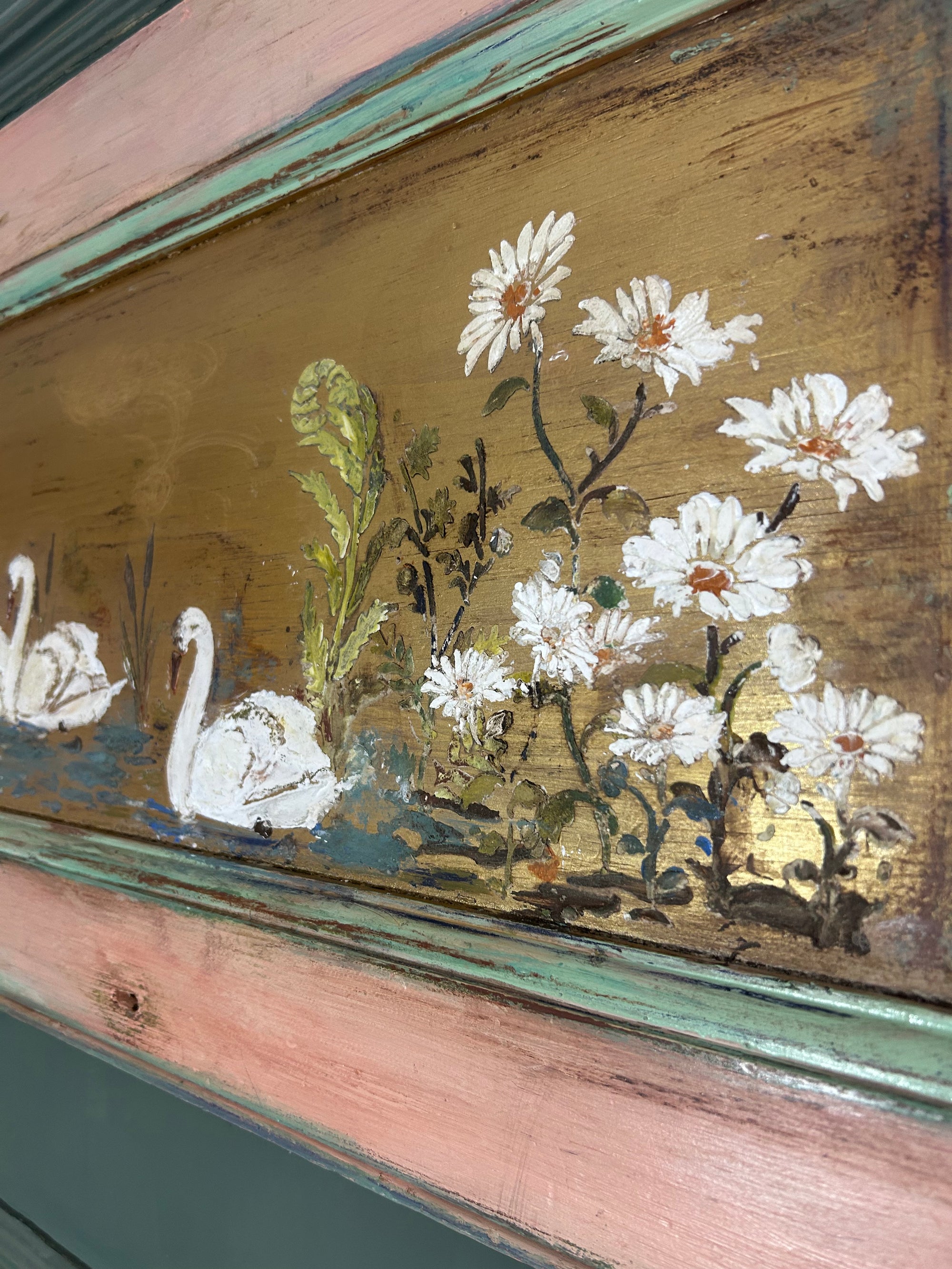Reclaimed Door Wallhanging with Swan Chinoiserie