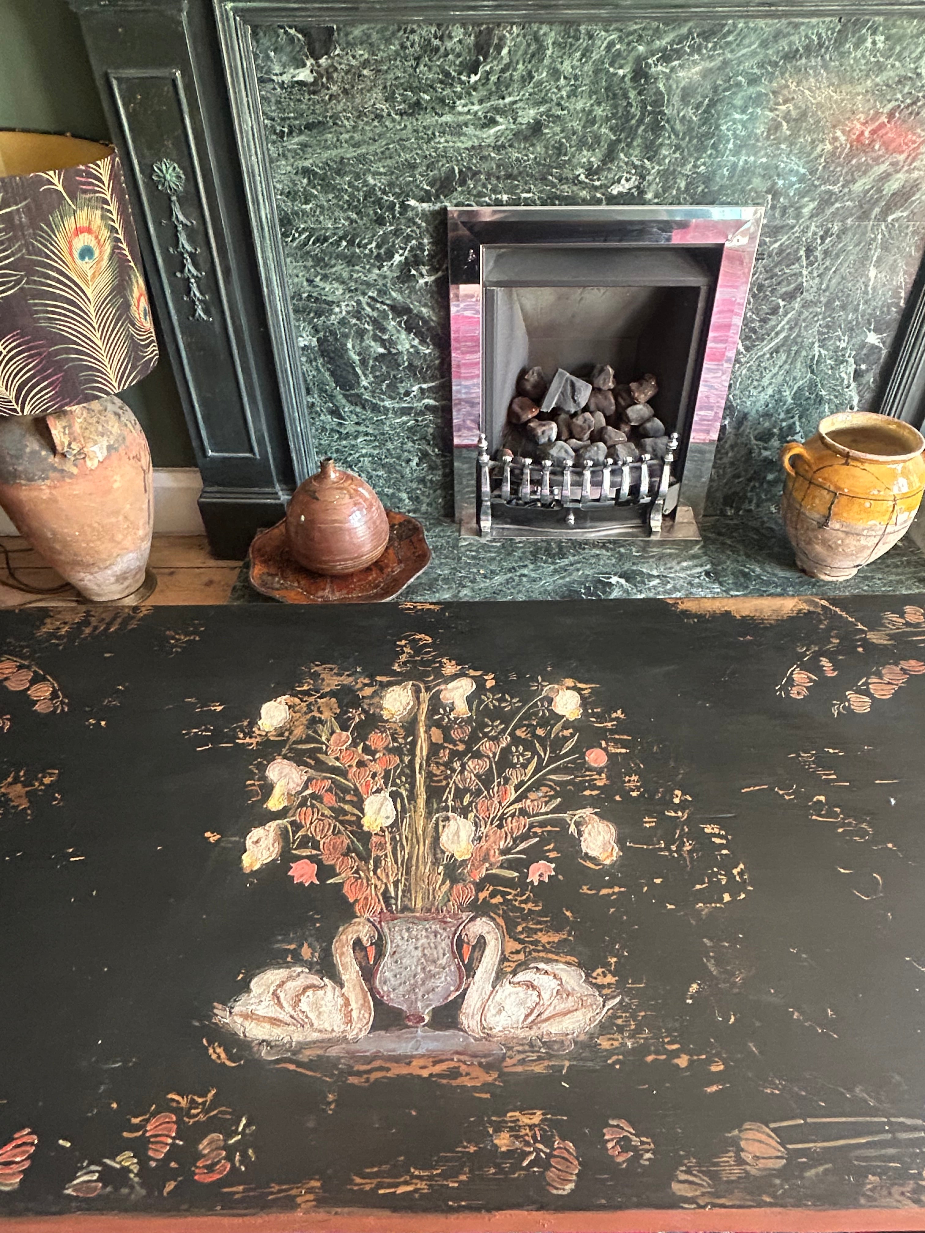 Vintage Painted Coffee Table with Folk Art Design