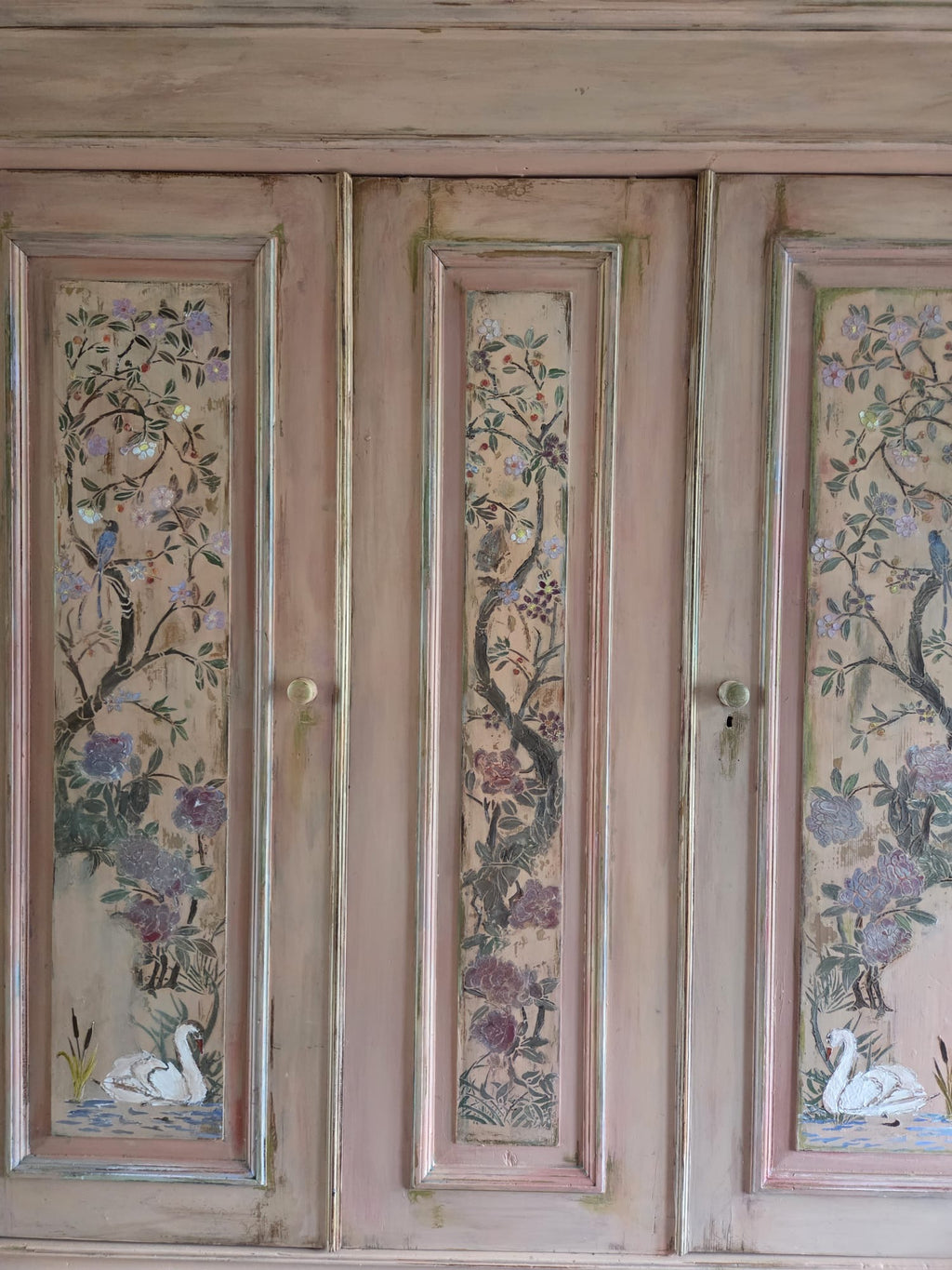Painted Pine Triple wardrobe with Chinoiserie Panels