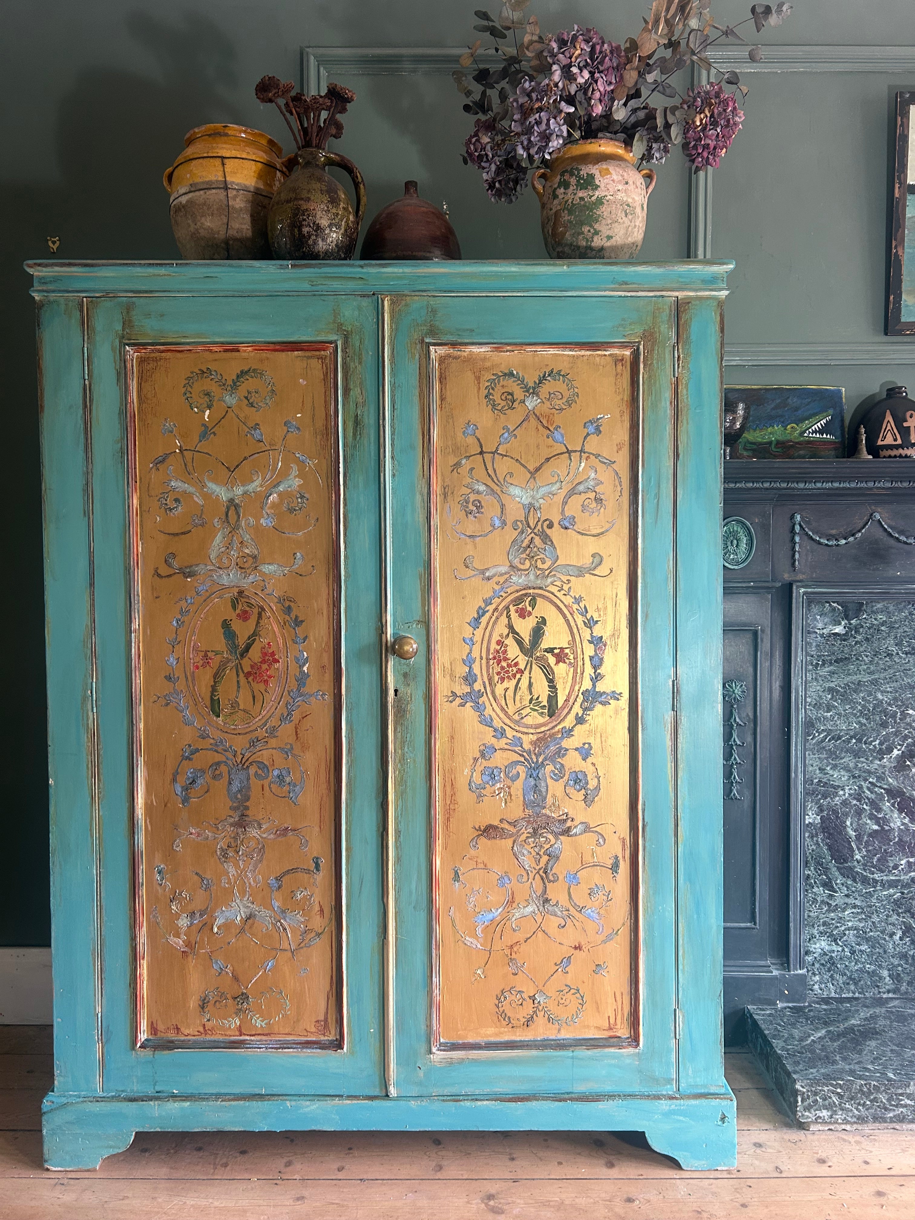 Vintage French Linen Press/Wardrobe with Chinoiserie