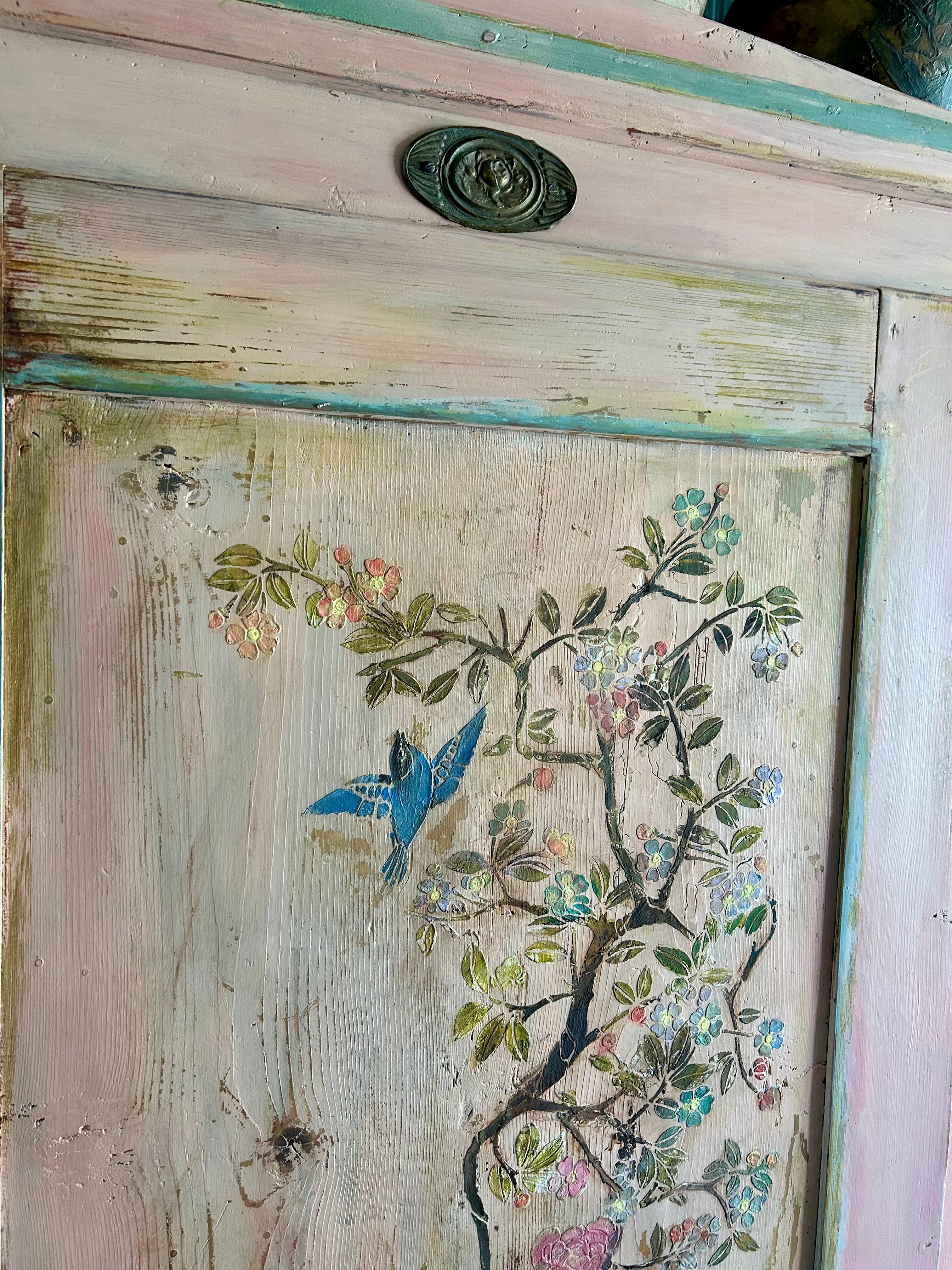 Vintage French Armoire with Chinoiserie Panel