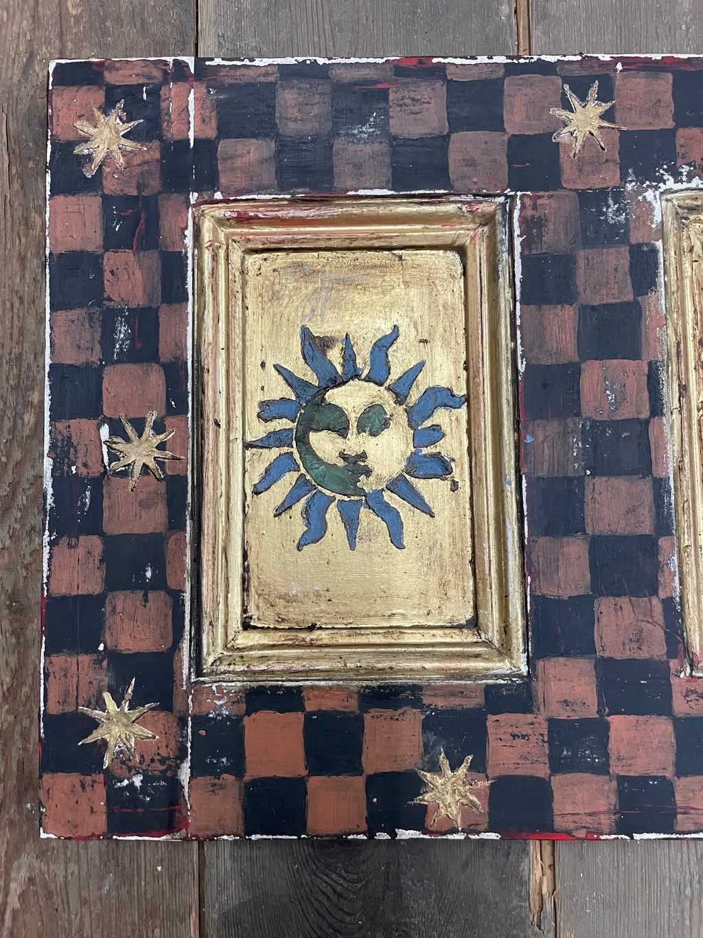 Vintage Reclaimed Pine Door Folk Art Wall Hanging