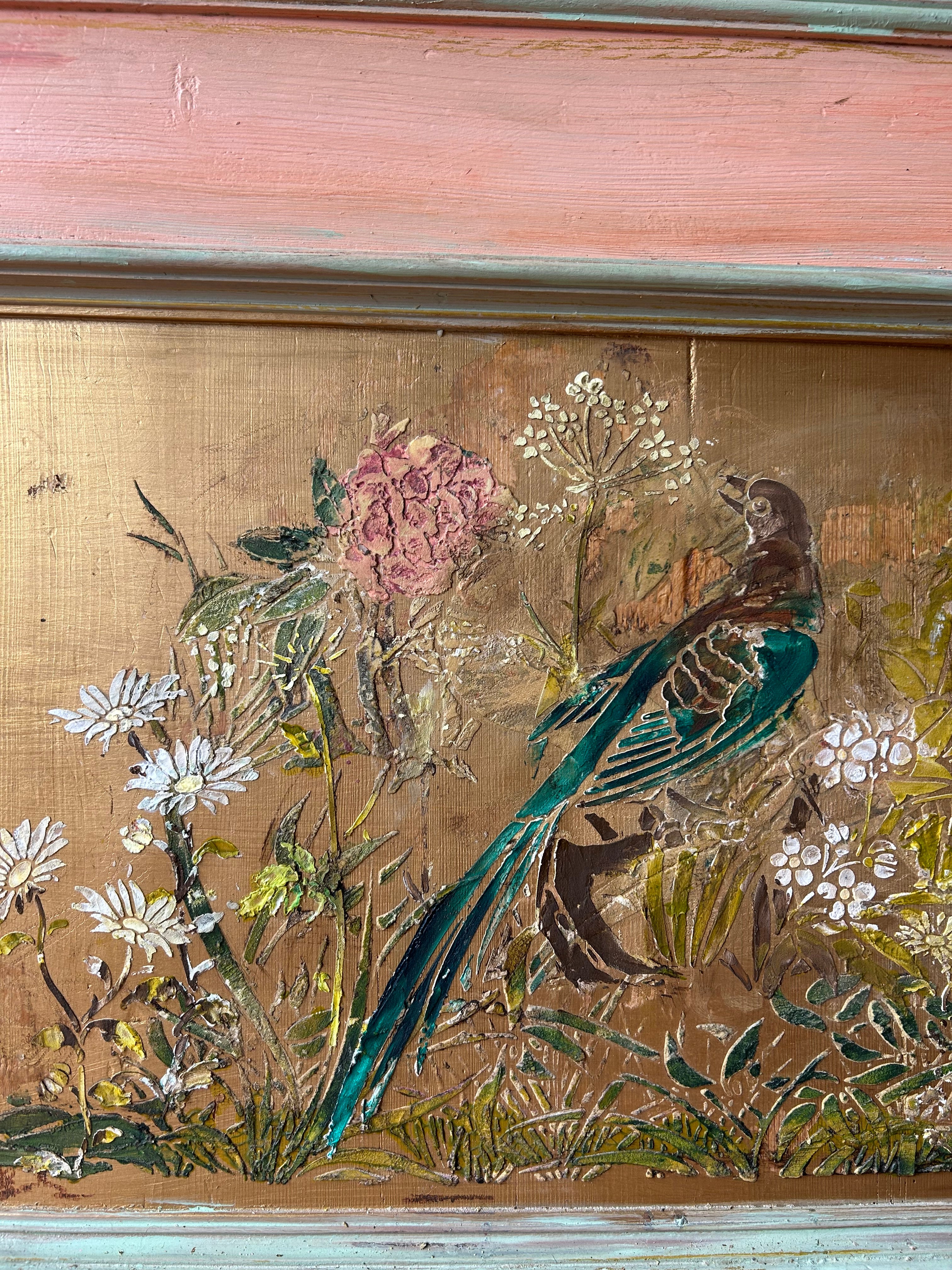 Vintage Painted Pine Armoire/Linen Press with Inlaid Chinoiserie