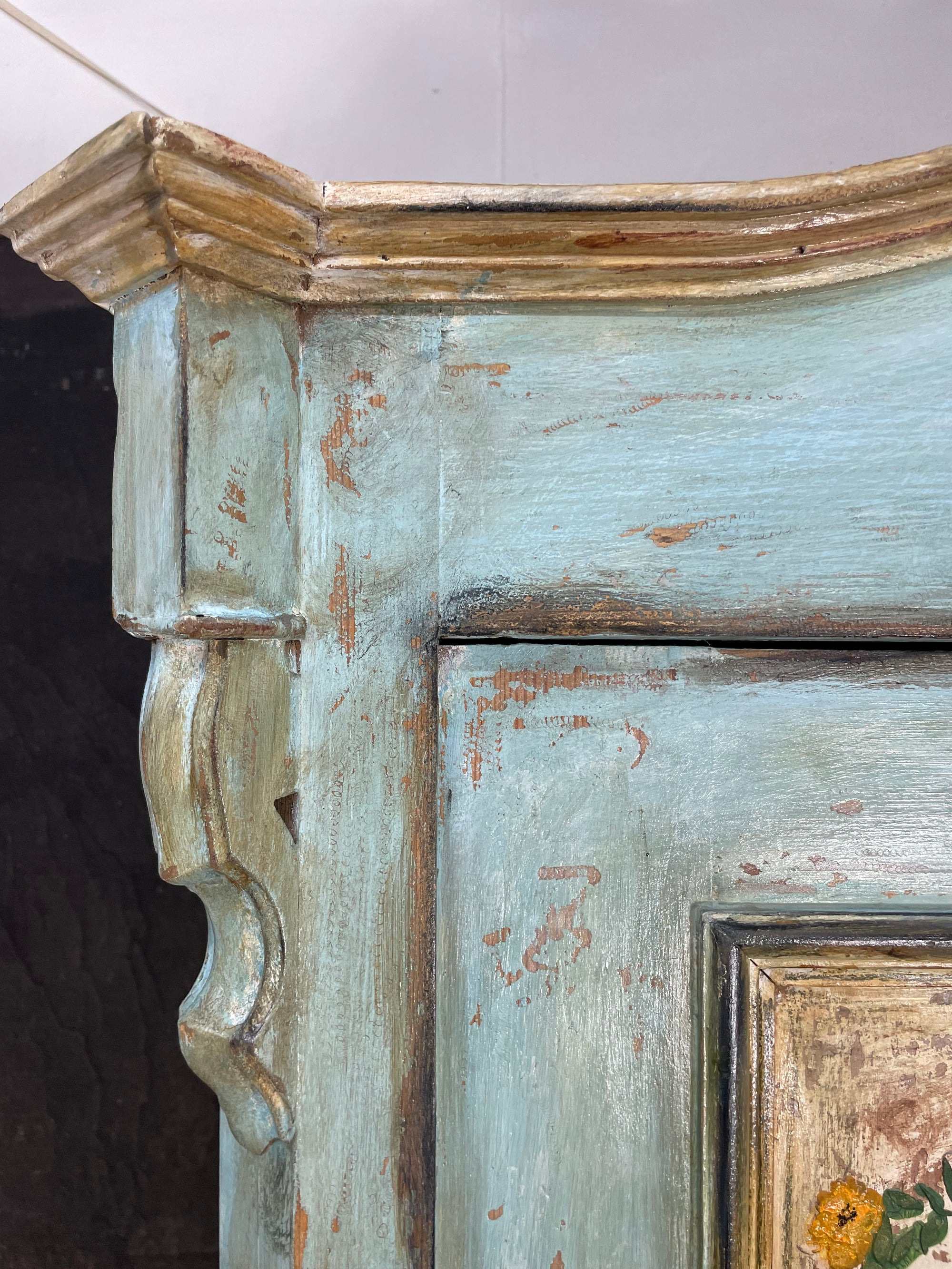 Vintage French Painted Pine Armoire with Chinoiserie Panels
