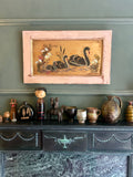 Reclaimed Door Wallhanging with Black Swan Chinoiserie