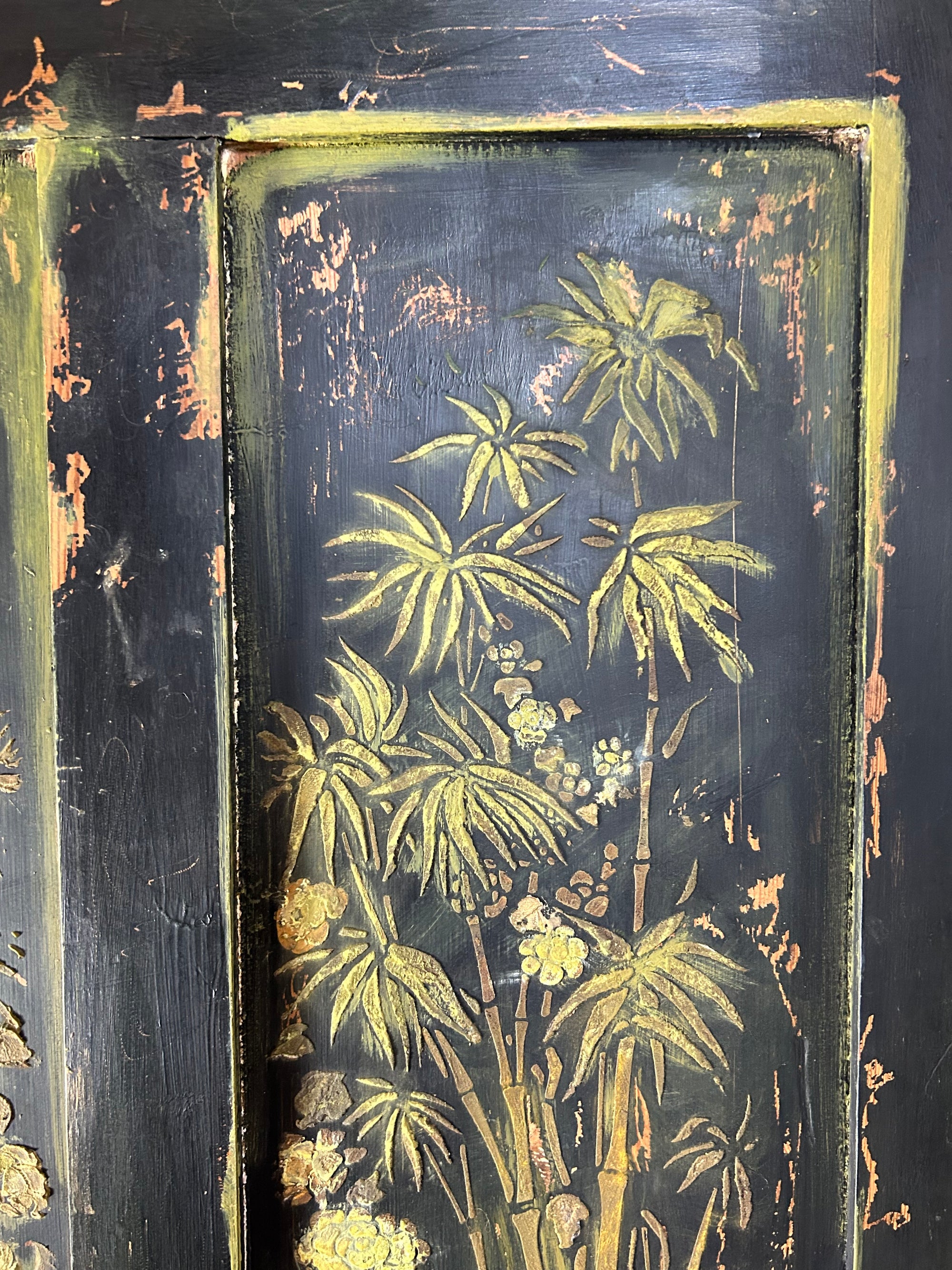 Vintage Painted Hall Cupboard/ Small Wardrobe with Inlaid Chinoiserie