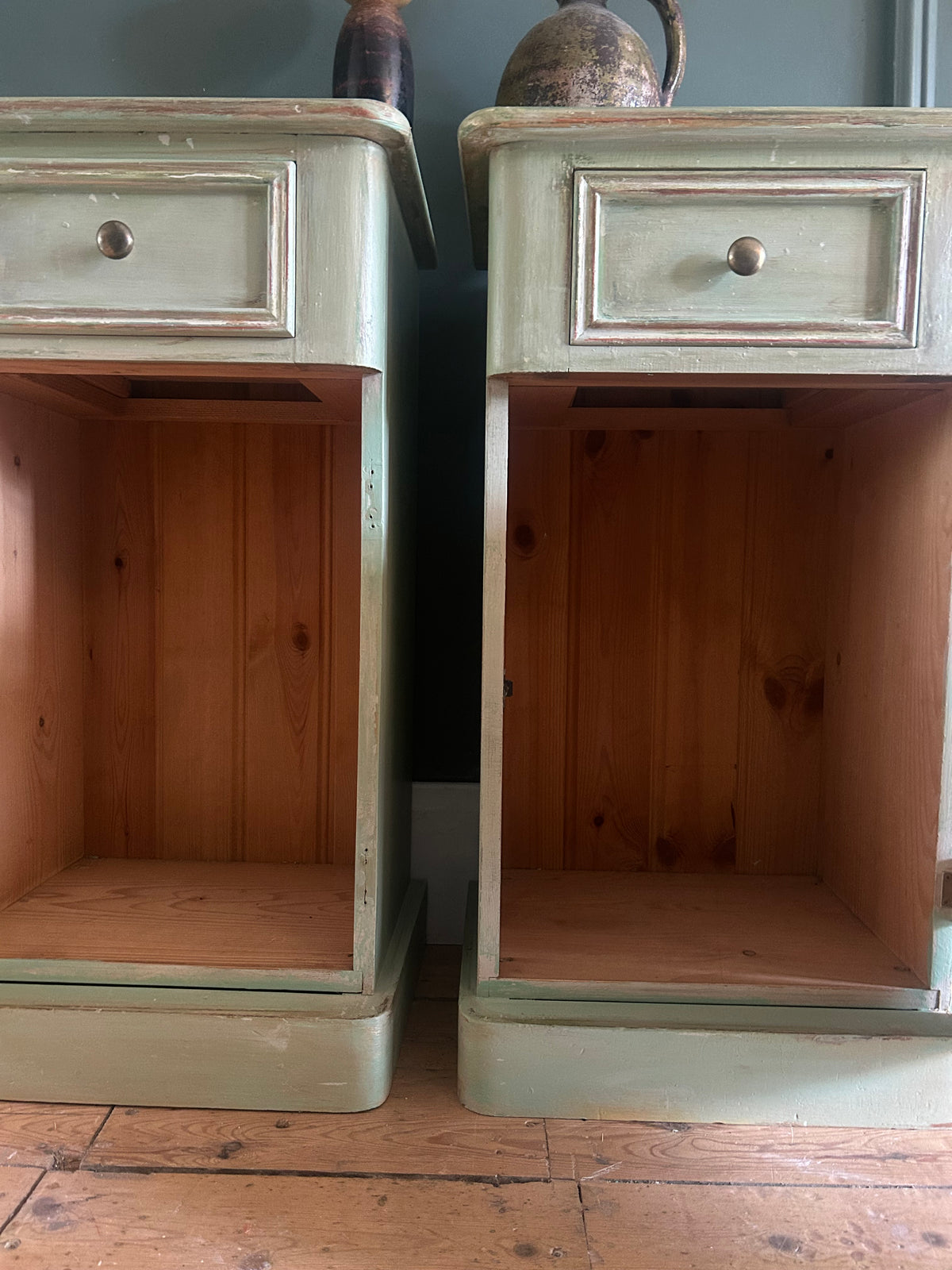 Vintage Painted Bedside Cupboards with folk Art Swans