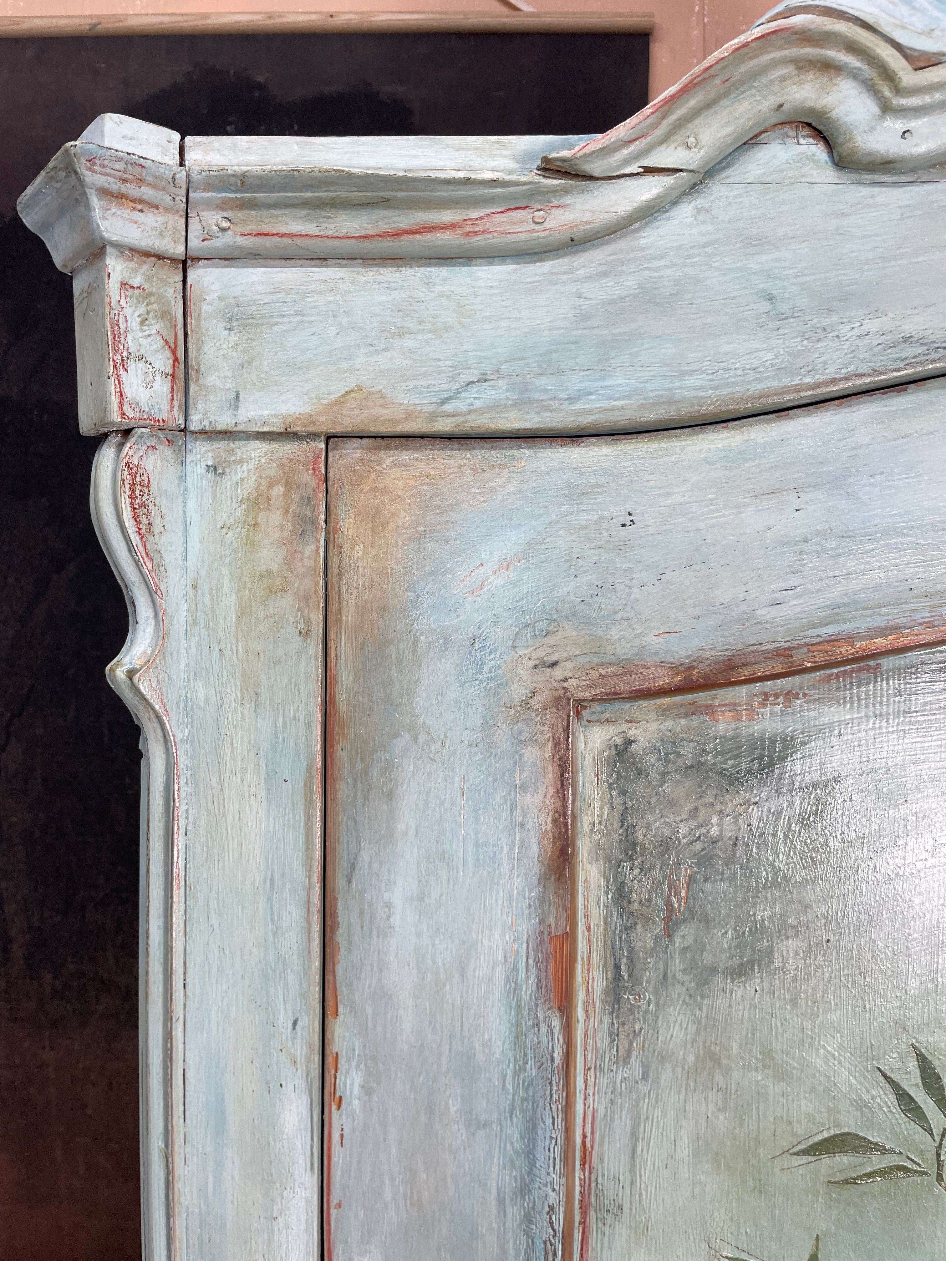 Vintage Painted Pine Wardrobe/ Linen Press with Chinoiserie Panel
