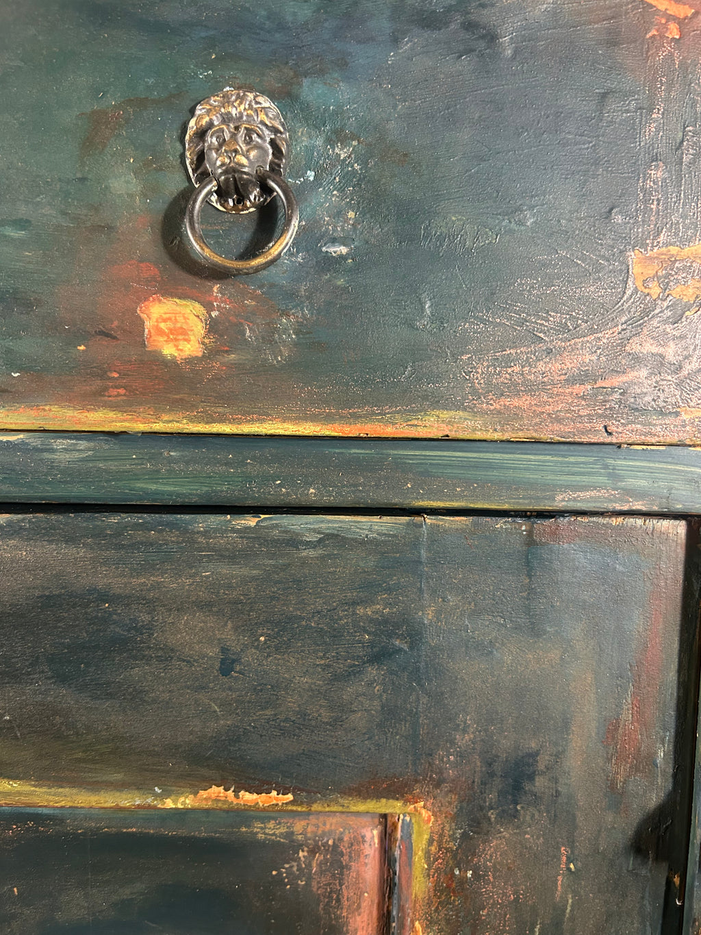 Antique Painted Linen Press with Folk Art Panels