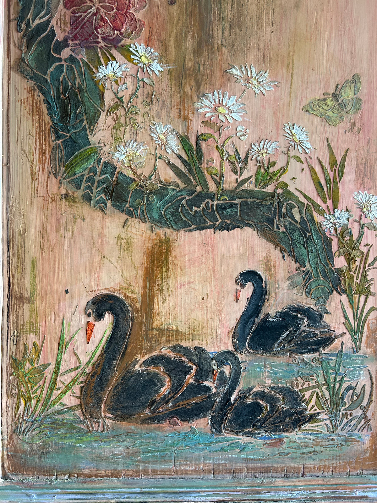 Vintage French Wardrobe with Swan Chinoiserie