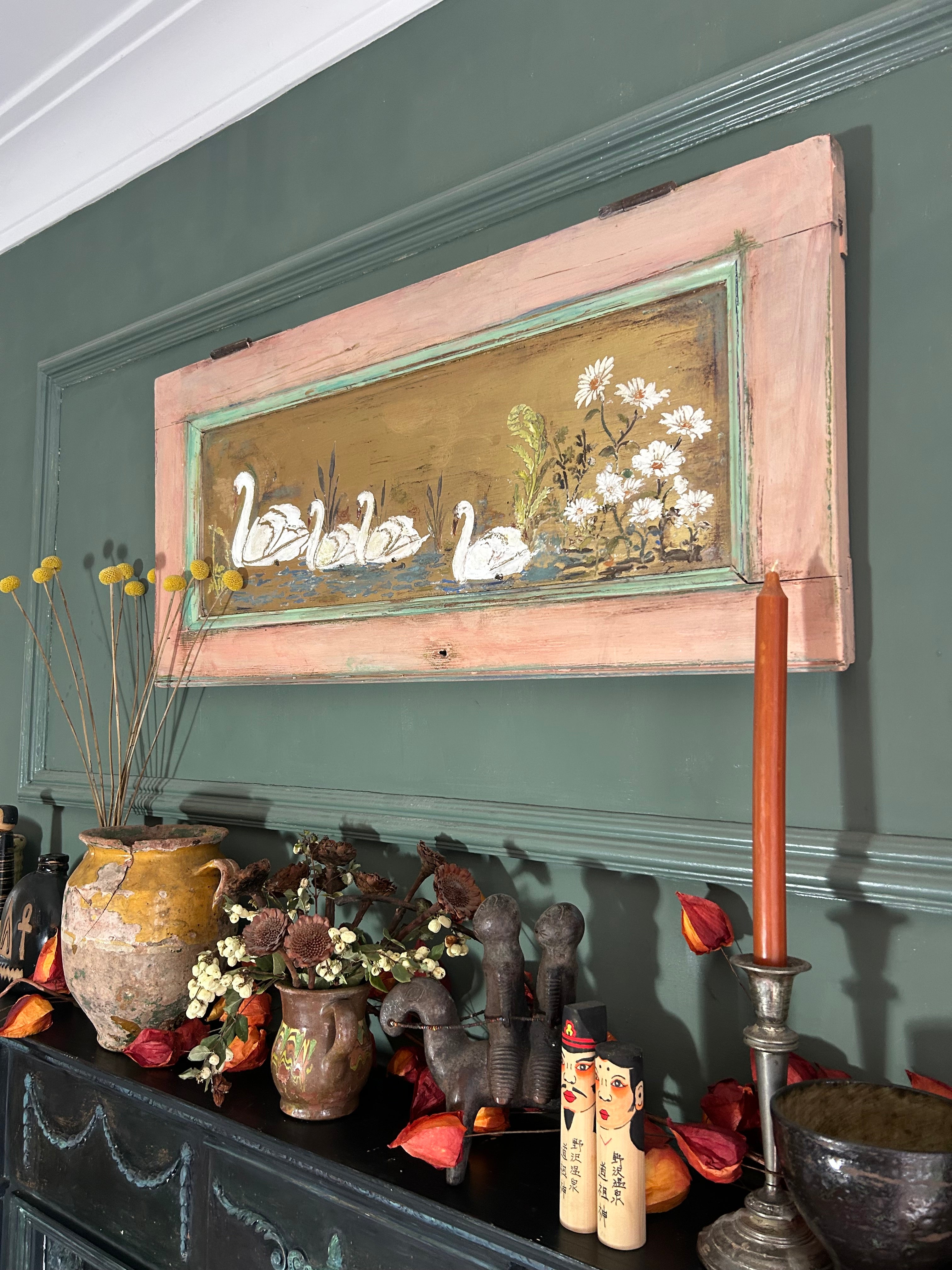 Reclaimed Pine Door Swan Wall Hanging