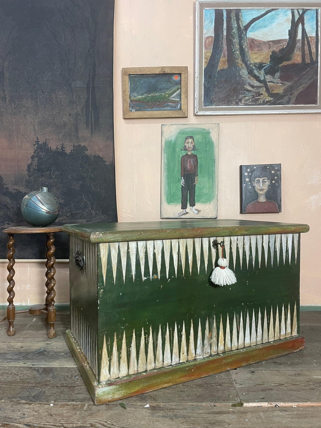 Vintage Folk Art Blanket Box