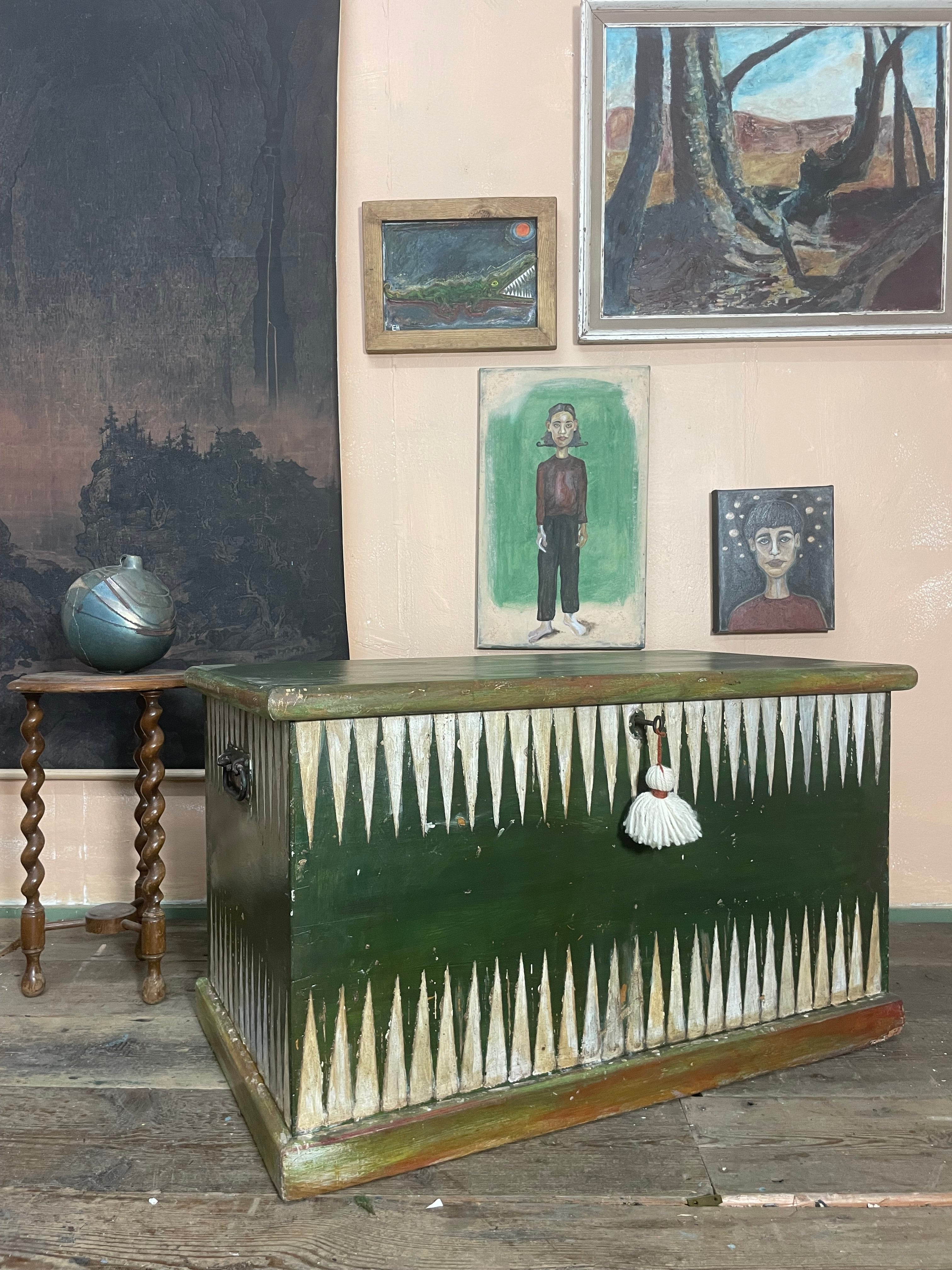 Vintage Folk Art Blanket Box