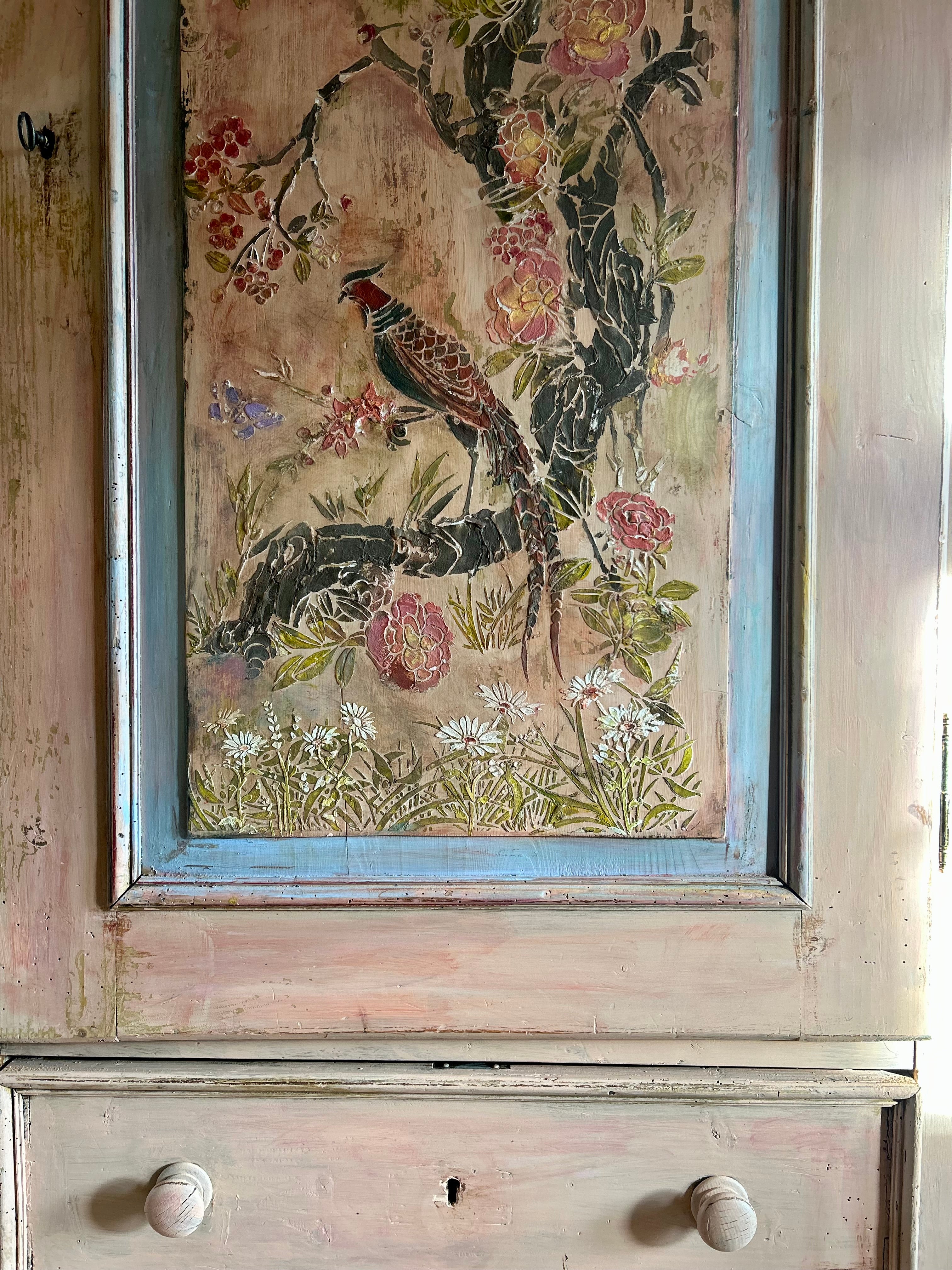 Vintage Painted Pune Armoire with Chinoiserie