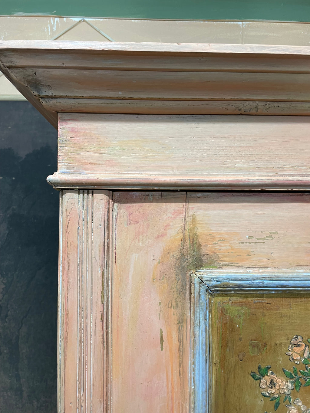 Vintage/ Antique Painted Pine Wardrobe with Inlaid Chinoiserie Panels