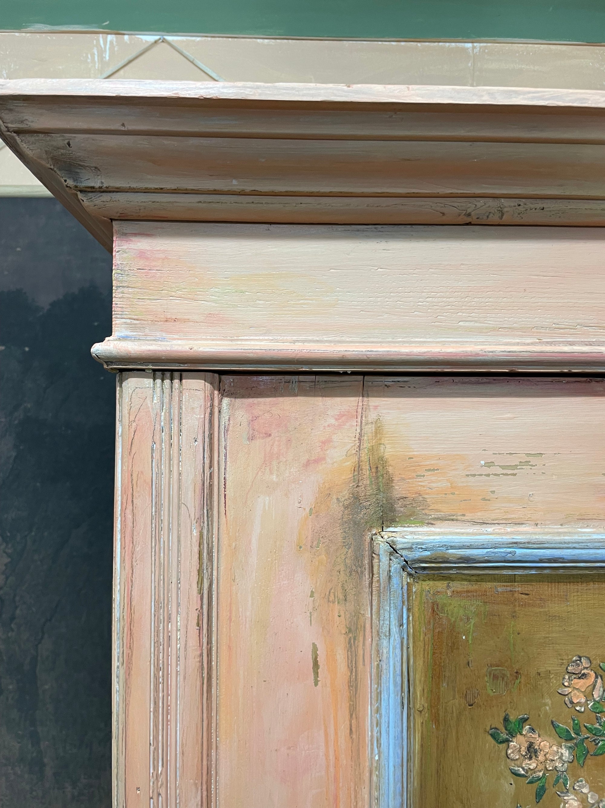 Vintage/ Antique Painted Pine Wardrobe with Inlaid Chinoiserie Panels