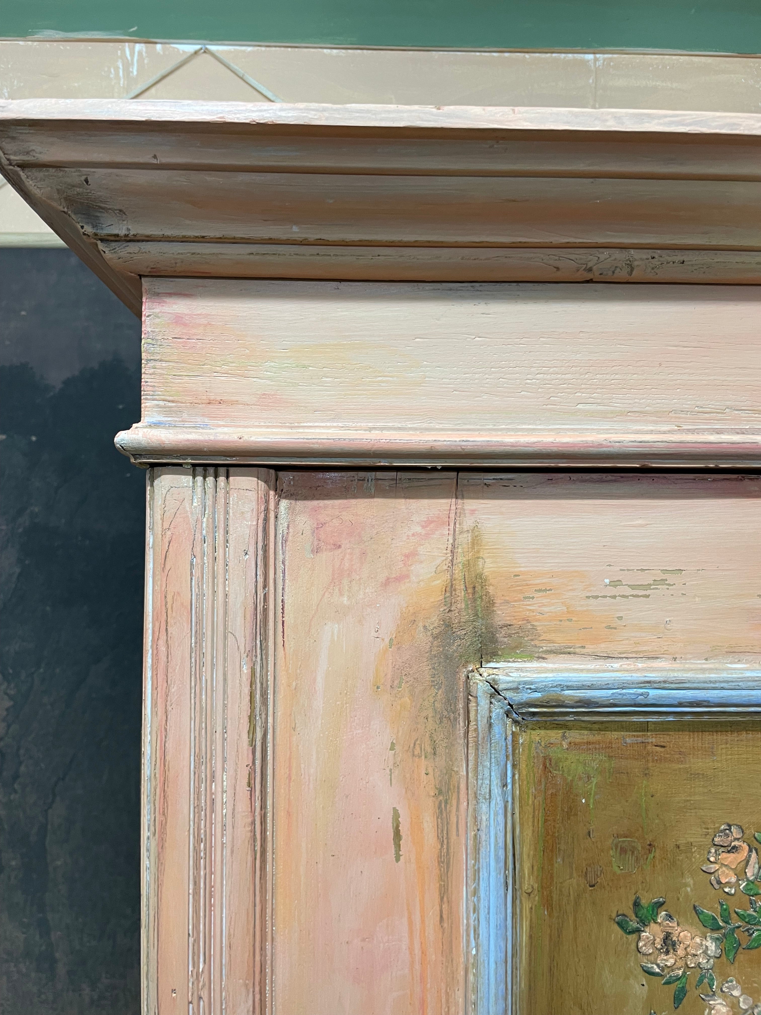 Vintage/ Antique Painted Pine Wardrobe with Inlaid Chinoiserie Panels